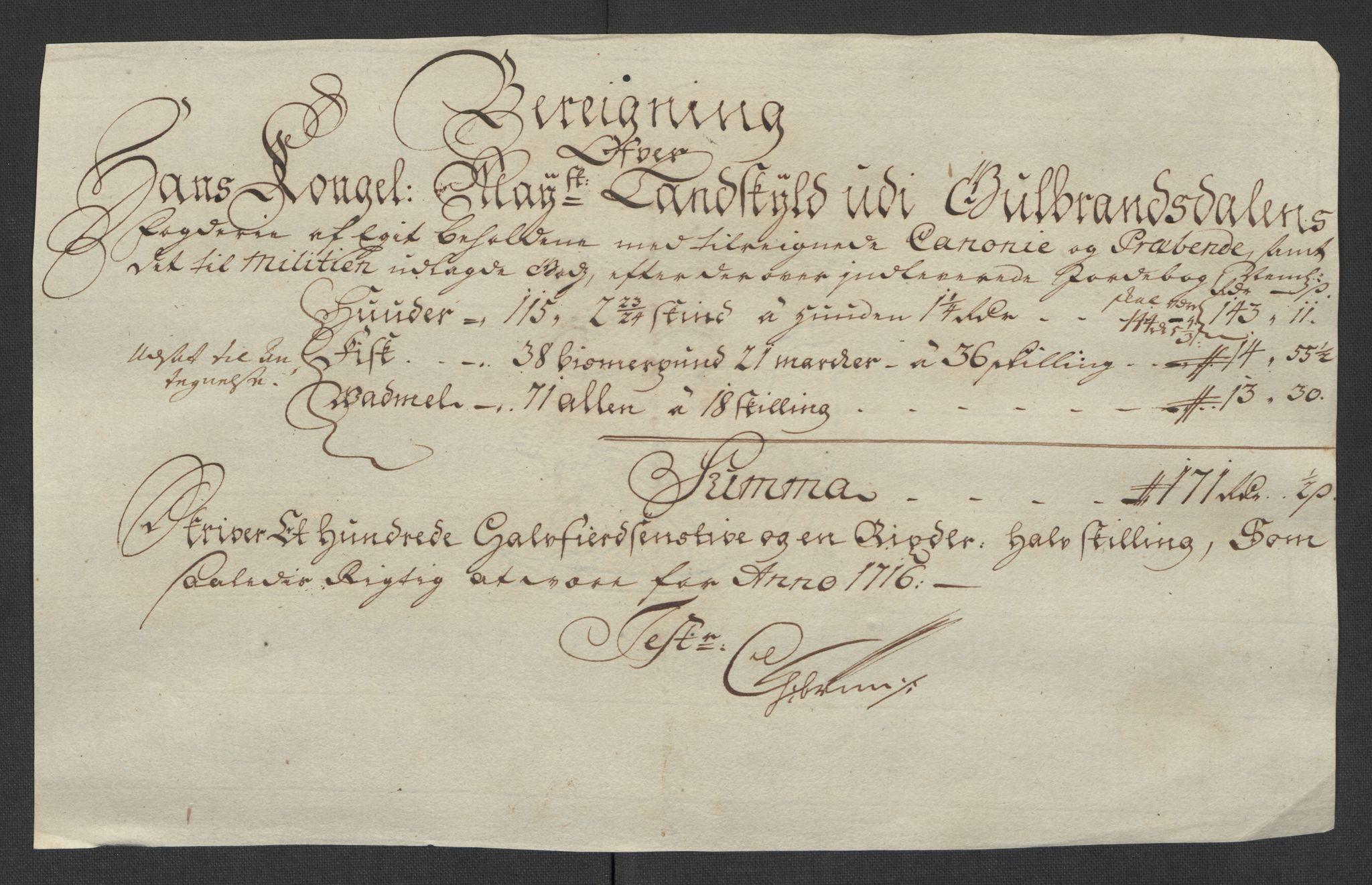 Rentekammeret inntil 1814, Reviderte regnskaper, Fogderegnskap, AV/RA-EA-4092/R17/L1186: Fogderegnskap Gudbrandsdal, 1716, p. 89