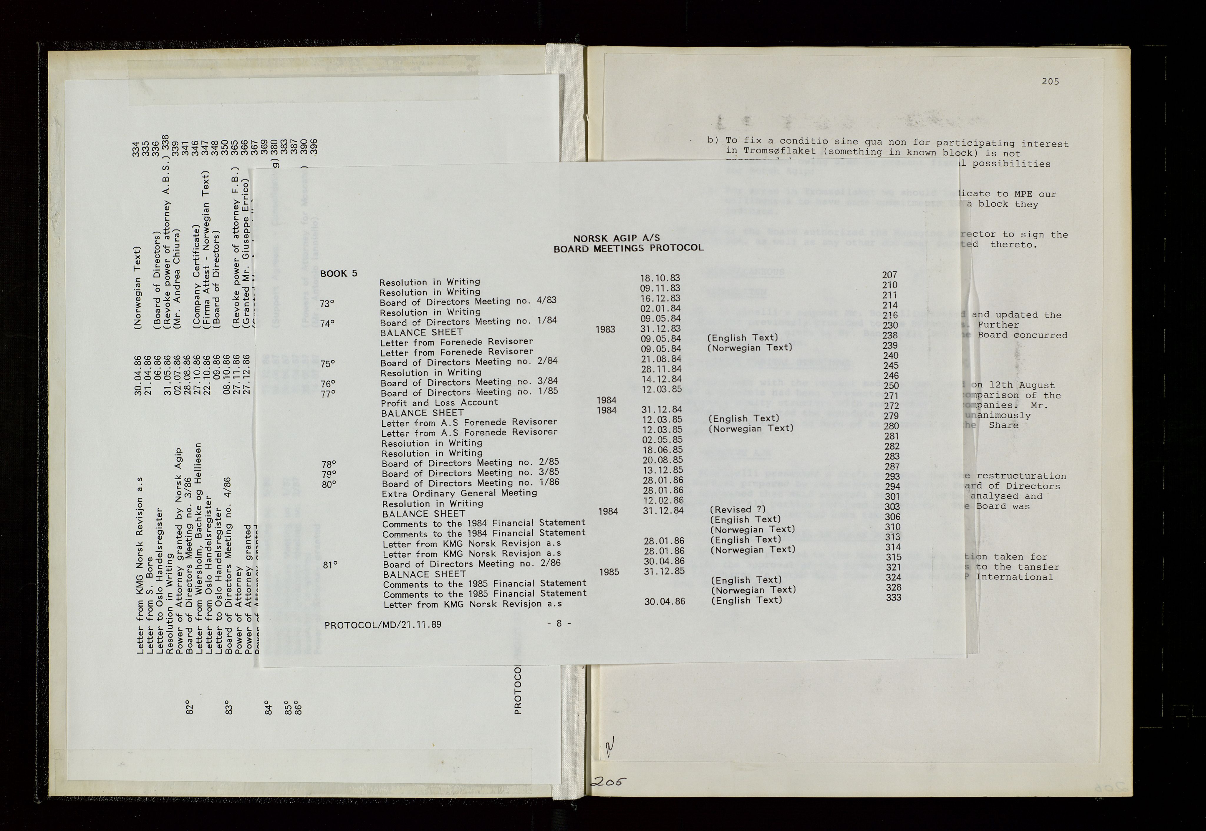 Pa 1583 - Norsk Agip AS, SAST/A-102138/A/Aa/L0003: Board of Directors meeting minutes, 1979-1983, p. 205