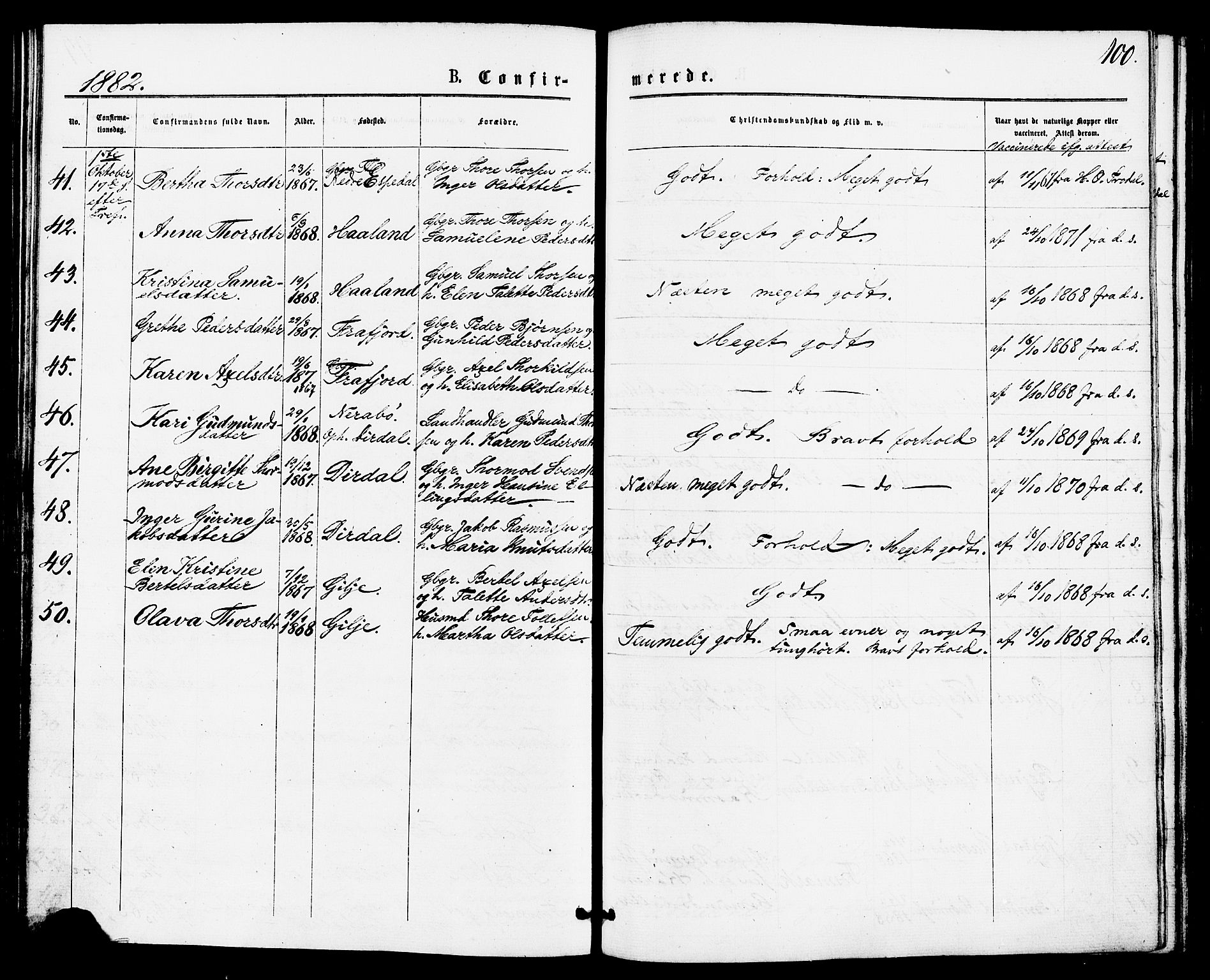 Høgsfjord sokneprestkontor, AV/SAST-A-101624/H/Ha/Haa/L0004: Parish register (official) no. A 4, 1876-1884, p. 100