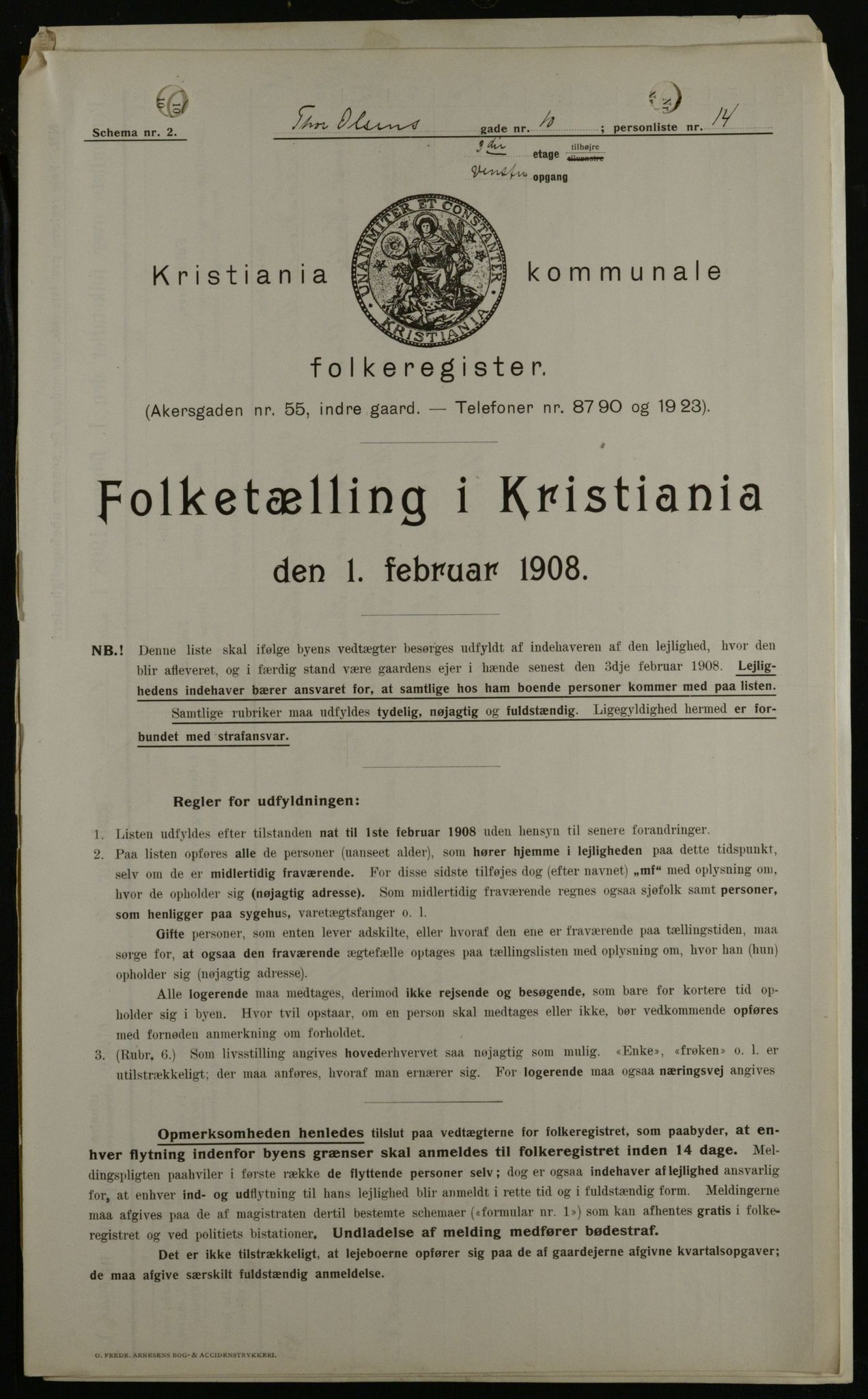 OBA, Municipal Census 1908 for Kristiania, 1908, p. 98452