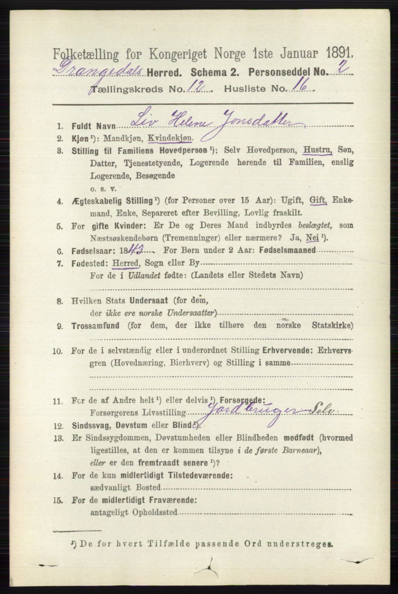 RA, 1891 census for 0817 Drangedal, 1891, p. 4460