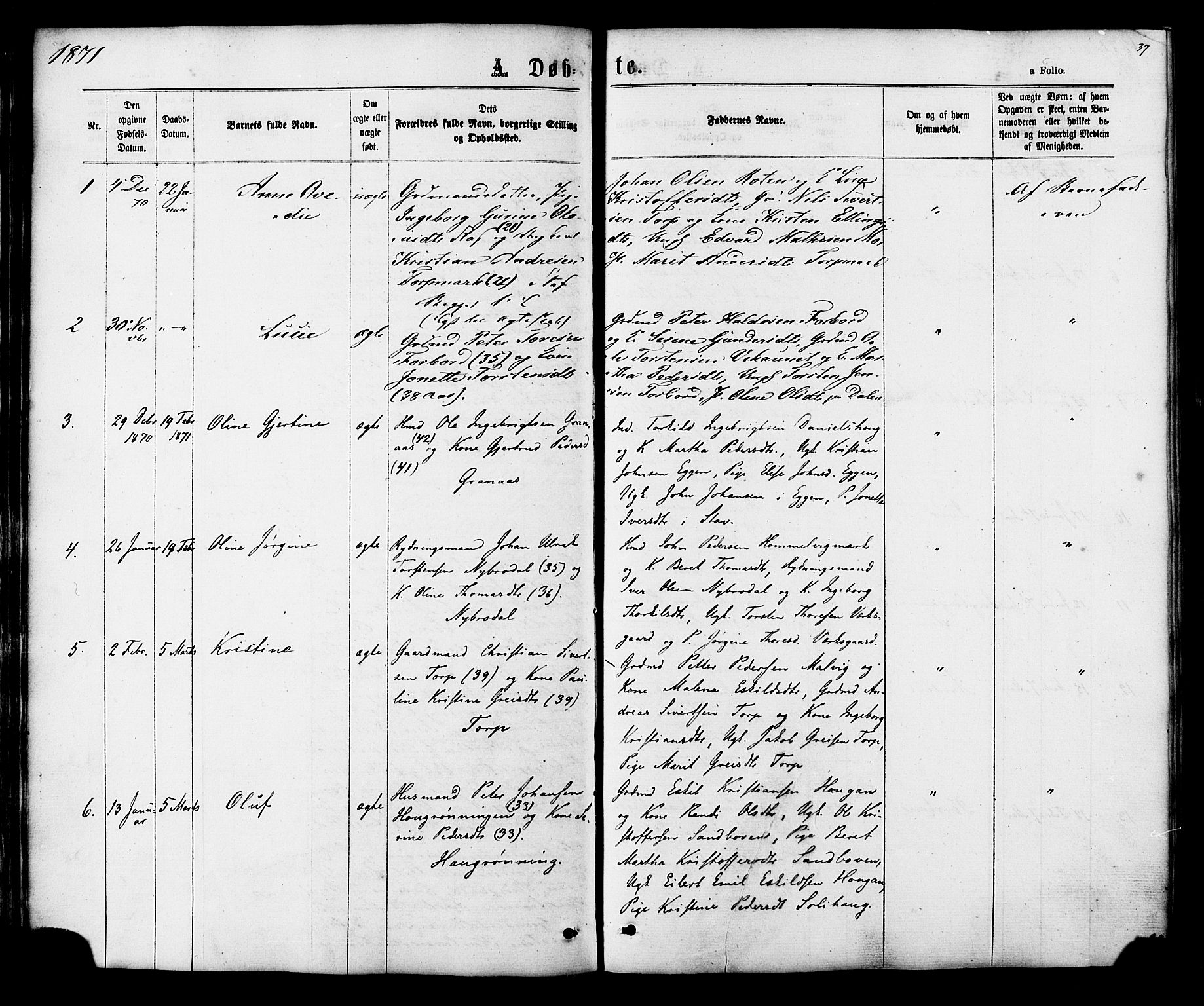 Ministerialprotokoller, klokkerbøker og fødselsregistre - Sør-Trøndelag, SAT/A-1456/616/L0409: Parish register (official) no. 616A06, 1865-1877, p. 37
