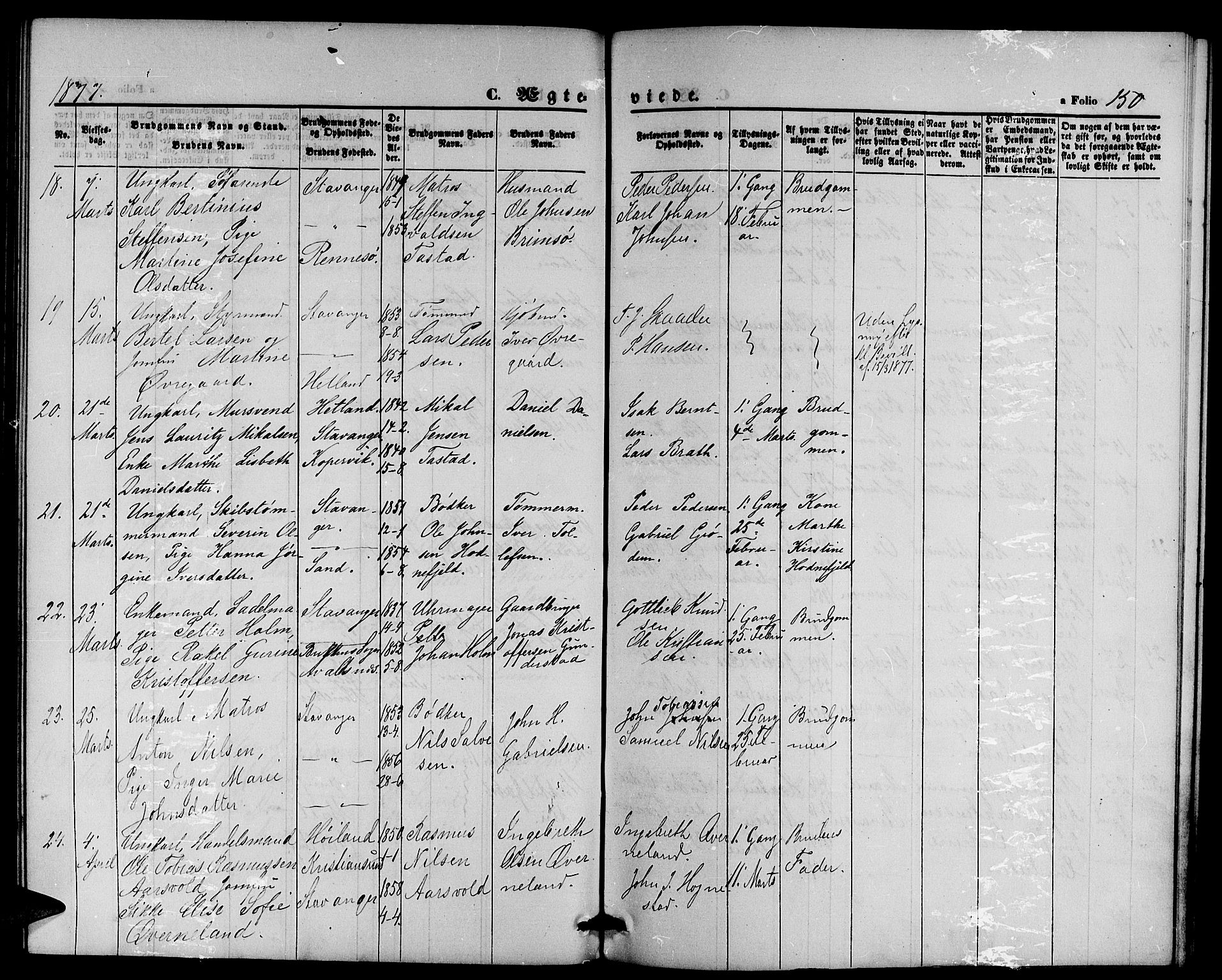 St. Petri sokneprestkontor, AV/SAST-A-101813/001/30/30BB/L0002: Parish register (copy) no. B 2, 1865-1885, p. 150