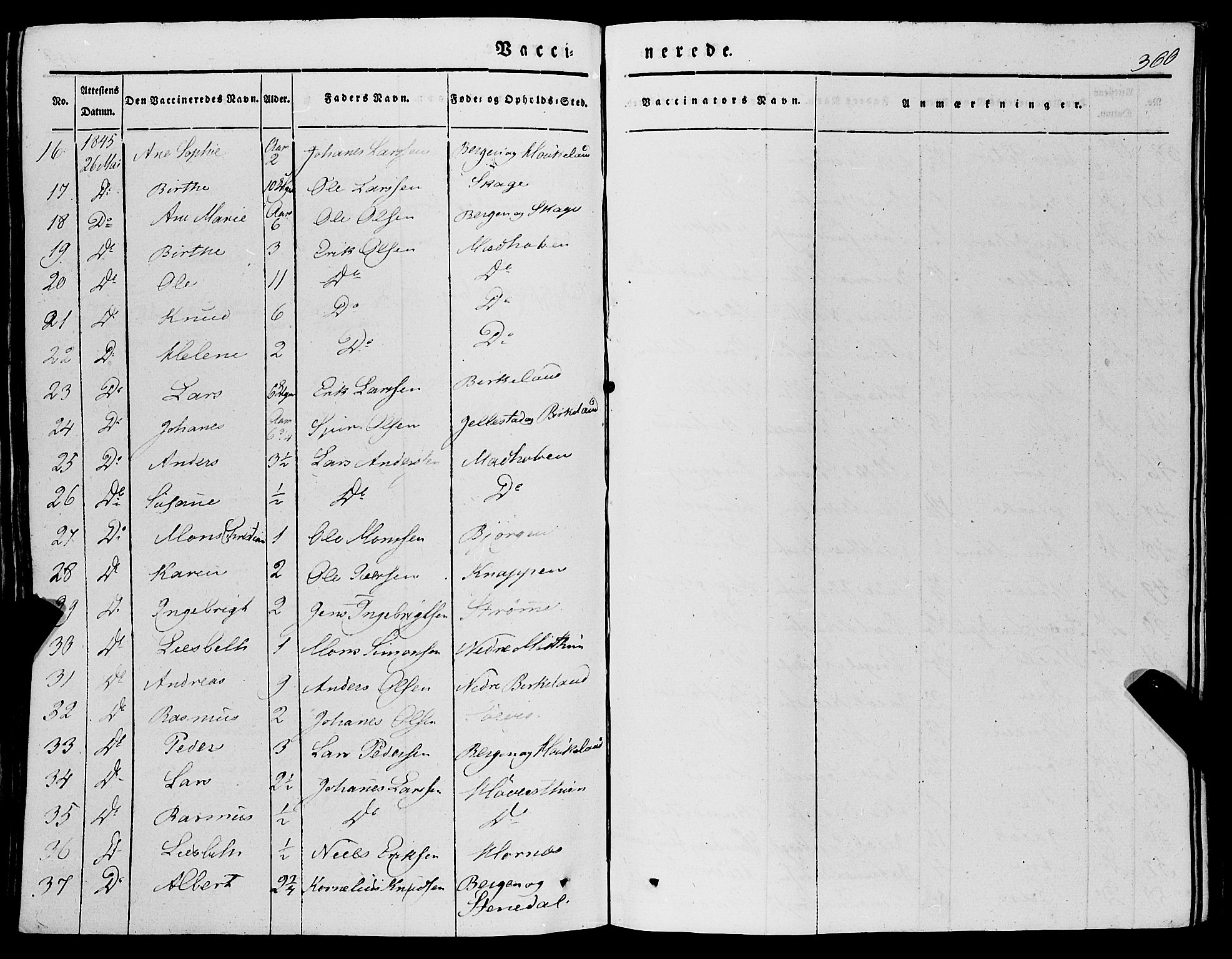 Fana Sokneprestembete, AV/SAB-A-75101/H/Haa/Haaa/L0008: Parish register (official) no. A 8, 1829-1851, p. 360