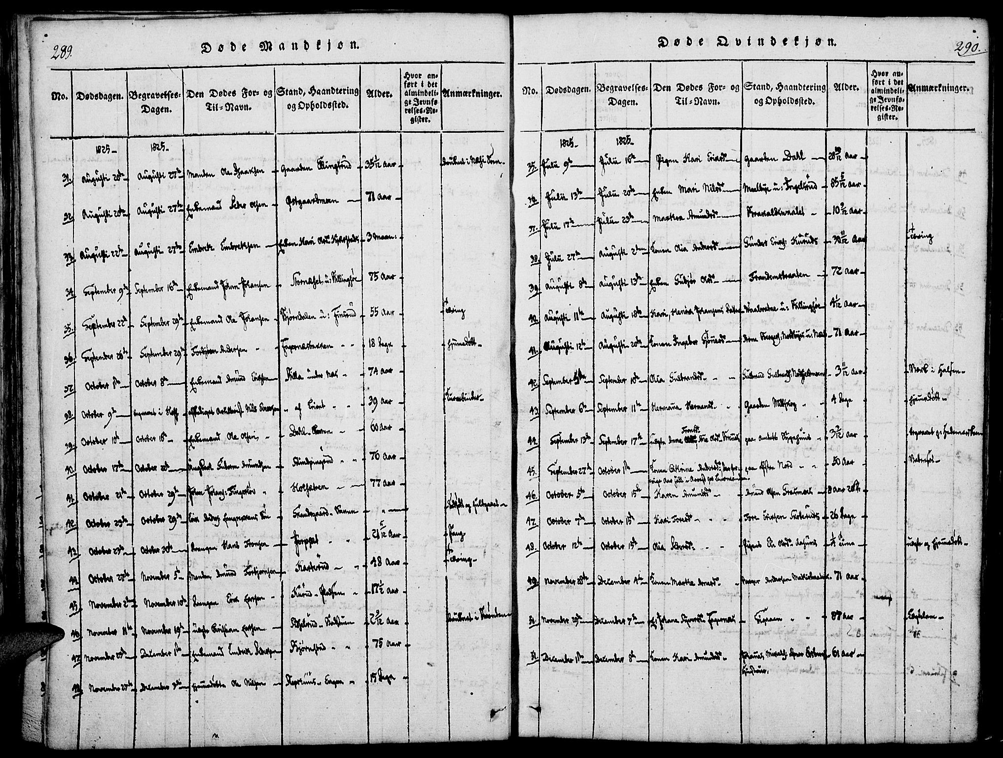 Vinger prestekontor, AV/SAH-PREST-024/H/Ha/Haa/L0006: Parish register (official) no. 6, 1814-1825, p. 289-290