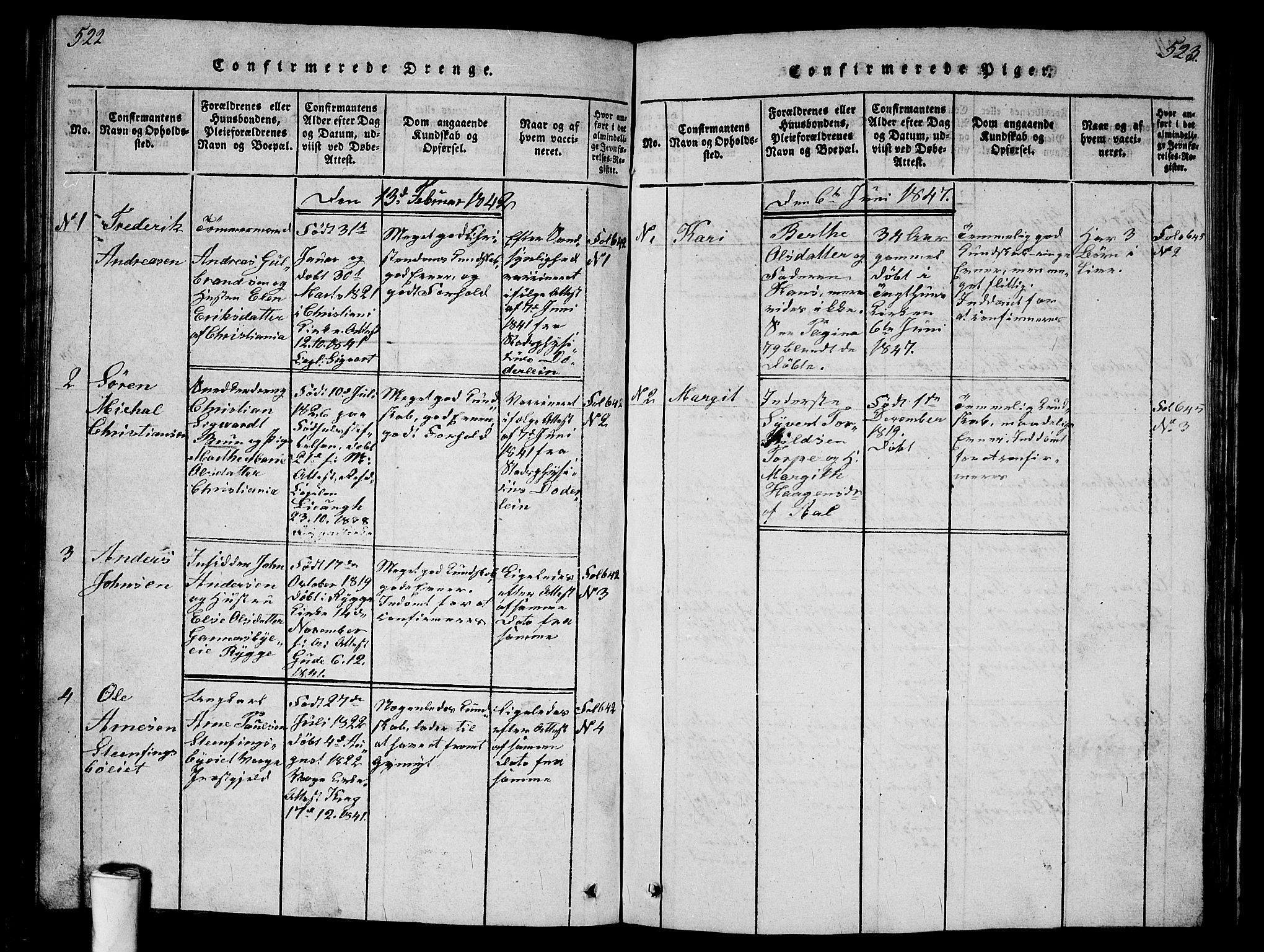 Kristiania tukthusprest Kirkebøker, AV/SAO-A-10881/G/Ga/L0001: Parish register (copy) no. 1, 1818-1857, p. 522-523