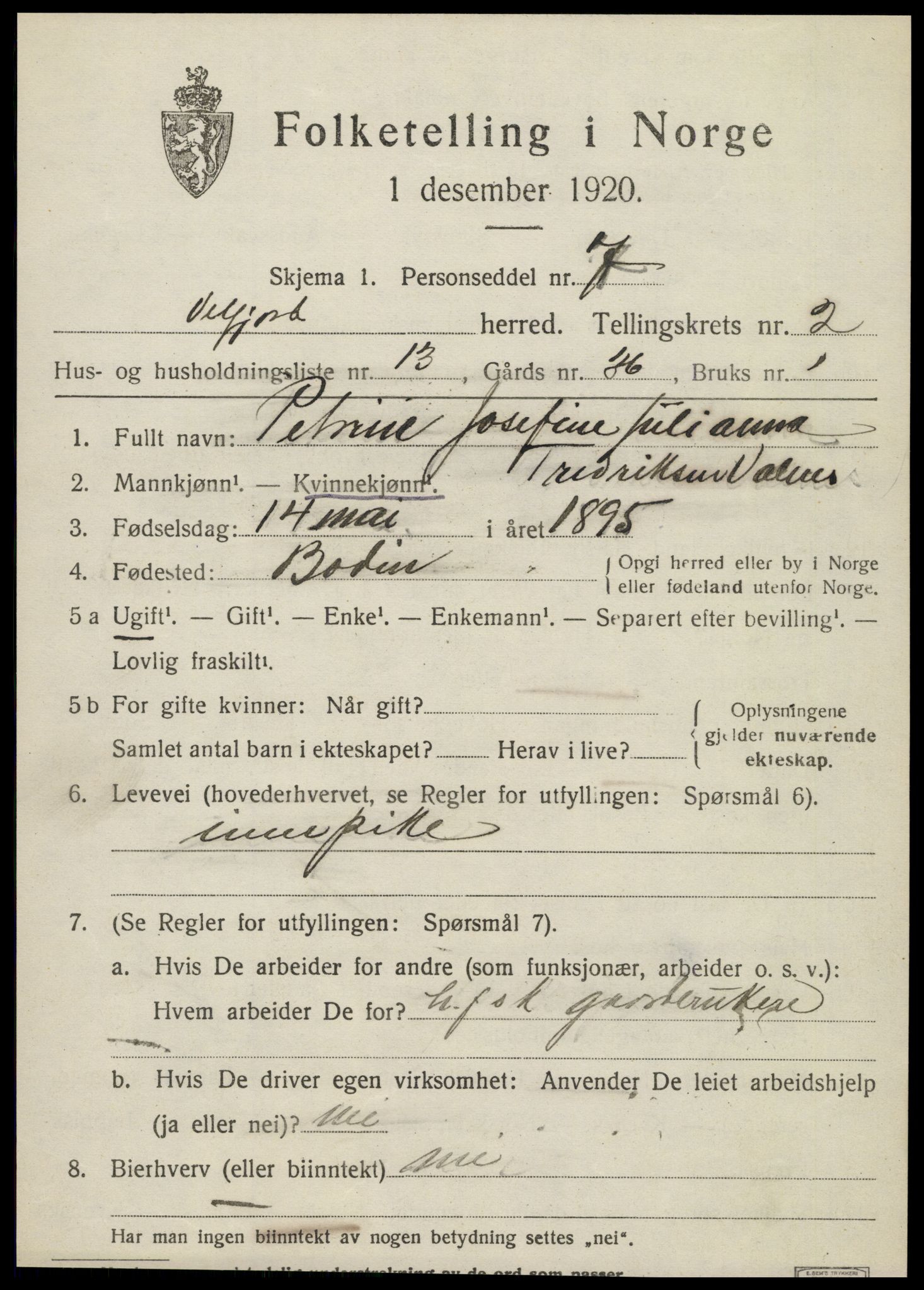 SAT, 1920 census for Velfjord, 1920, p. 1349