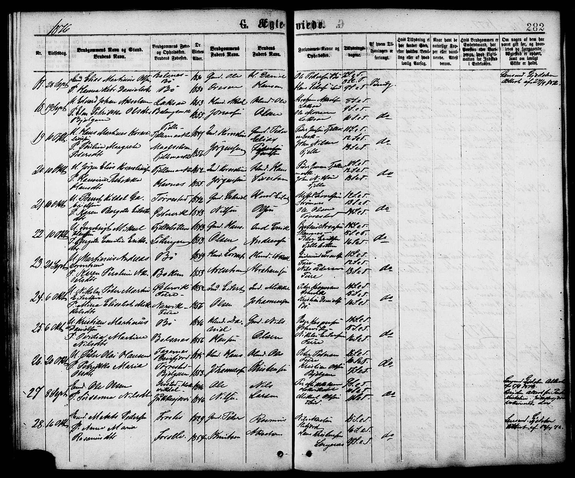 Ministerialprotokoller, klokkerbøker og fødselsregistre - Nordland, SAT/A-1459/863/L0897: Parish register (official) no. 863A09, 1872-1886, p. 282