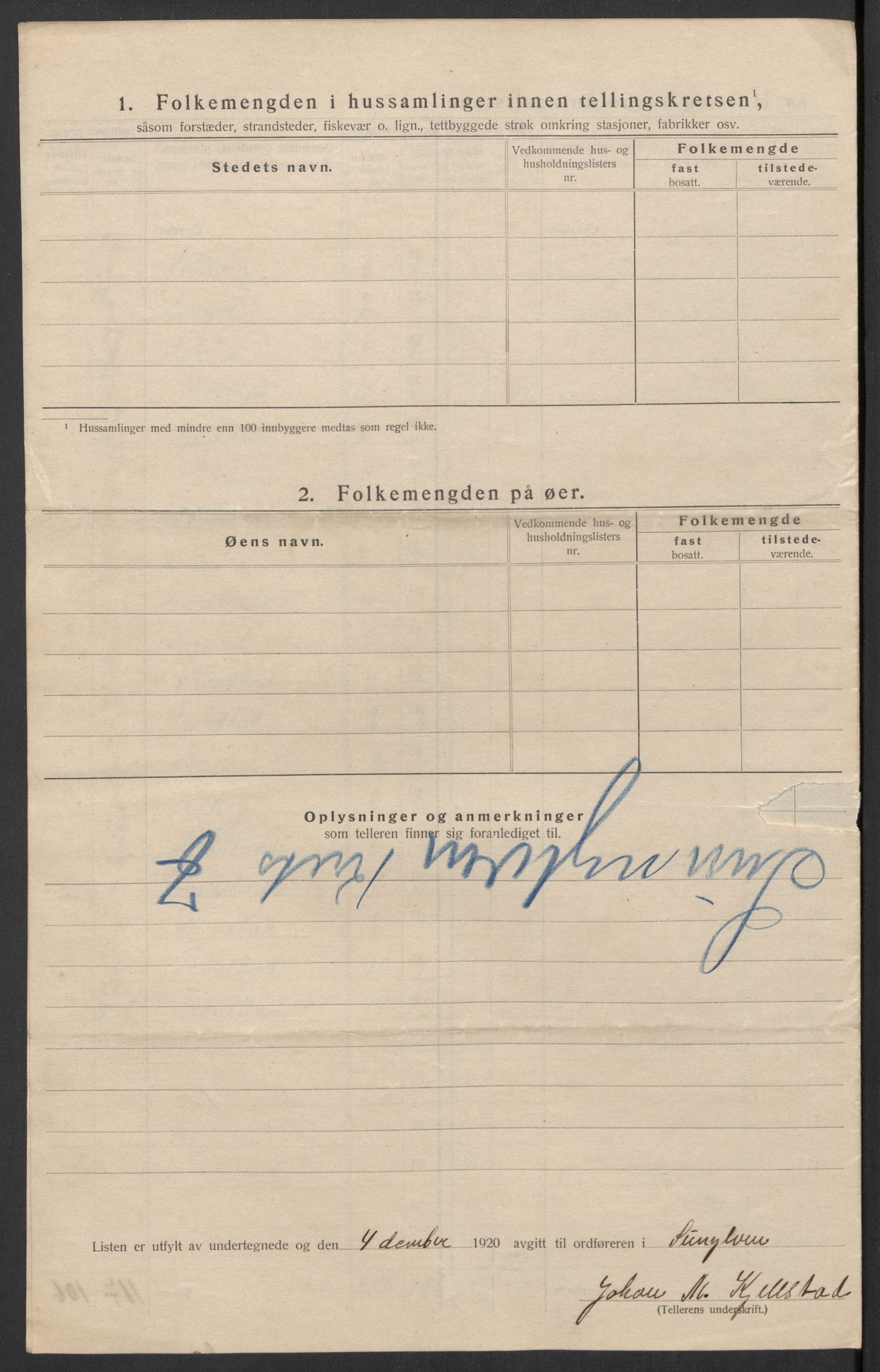 SAT, 1920 census for Sunnylven, 1920, p. 37