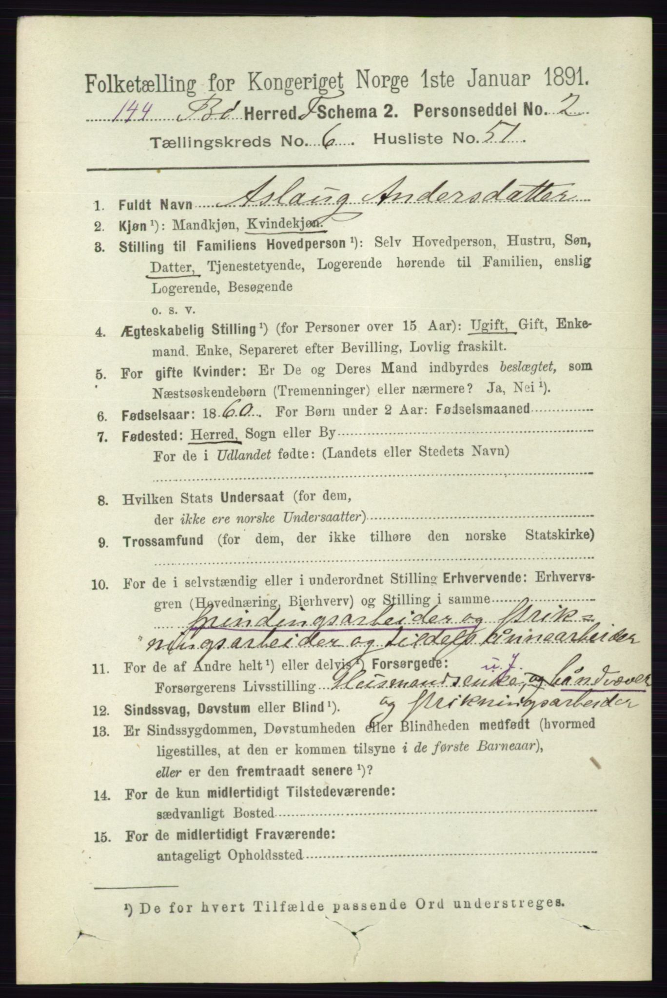 RA, 1891 census for 0821 Bø, 1891, p. 2133