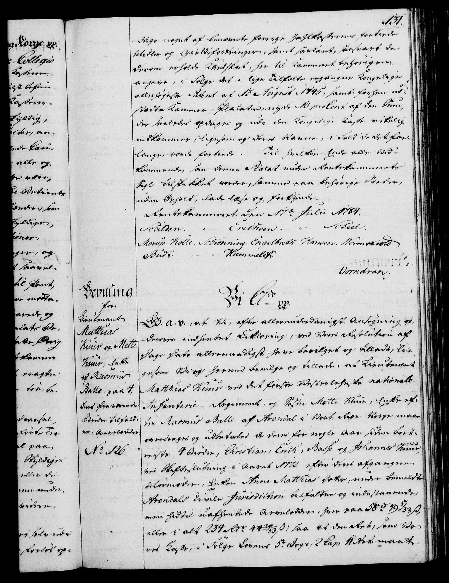 Rentekammeret, Kammerkanselliet, AV/RA-EA-3111/G/Gg/Gga/L0013: Norsk ekspedisjonsprotokoll med register (merket RK 53.13), 1784-1787, p. 131