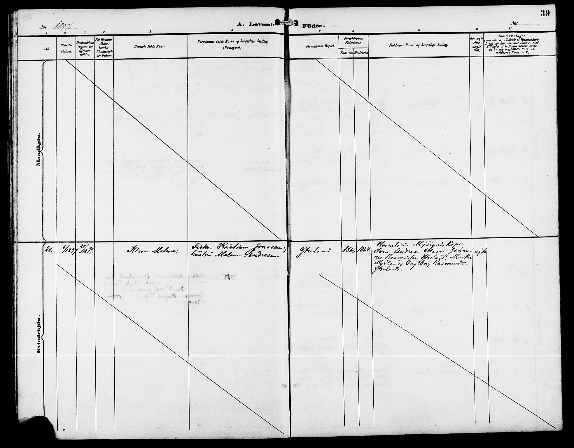 Kopervik sokneprestkontor, AV/SAST-A-101850/H/Ha/Hab/L0003: Parish register (copy) no. B 3, 1891-1909, p. 39