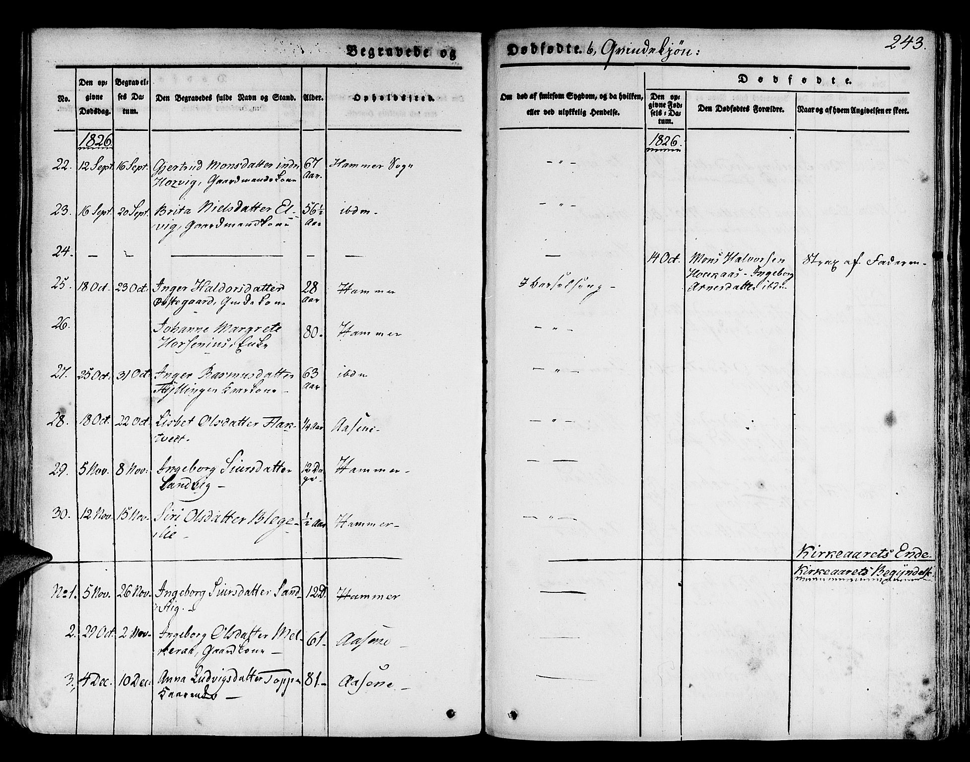 Hamre sokneprestembete, SAB/A-75501/H/Ha/Haa/Haaa/L0011: Parish register (official) no. A 11, 1826-1834, p. 243