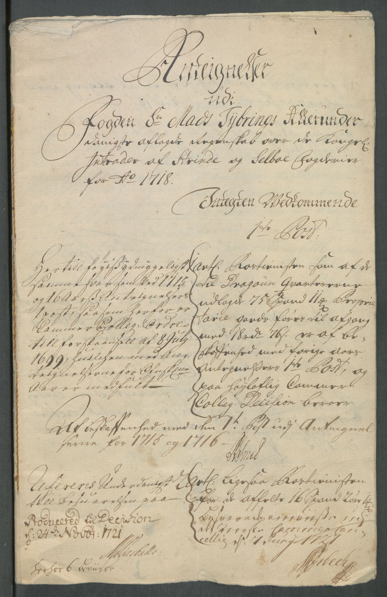 Rentekammeret inntil 1814, Reviderte regnskaper, Fogderegnskap, AV/RA-EA-4092/R61/L4116: Fogderegnskap Strinda og Selbu, 1717-1718, p. 526