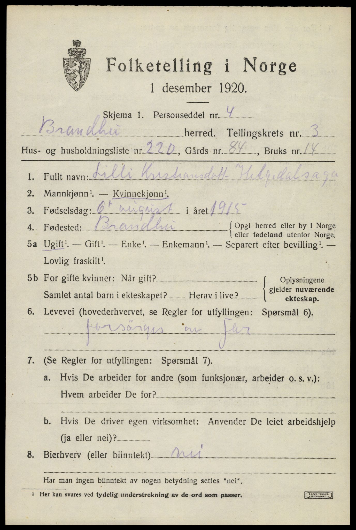 SAH, 1920 census for Brandbu, 1920, p. 10515