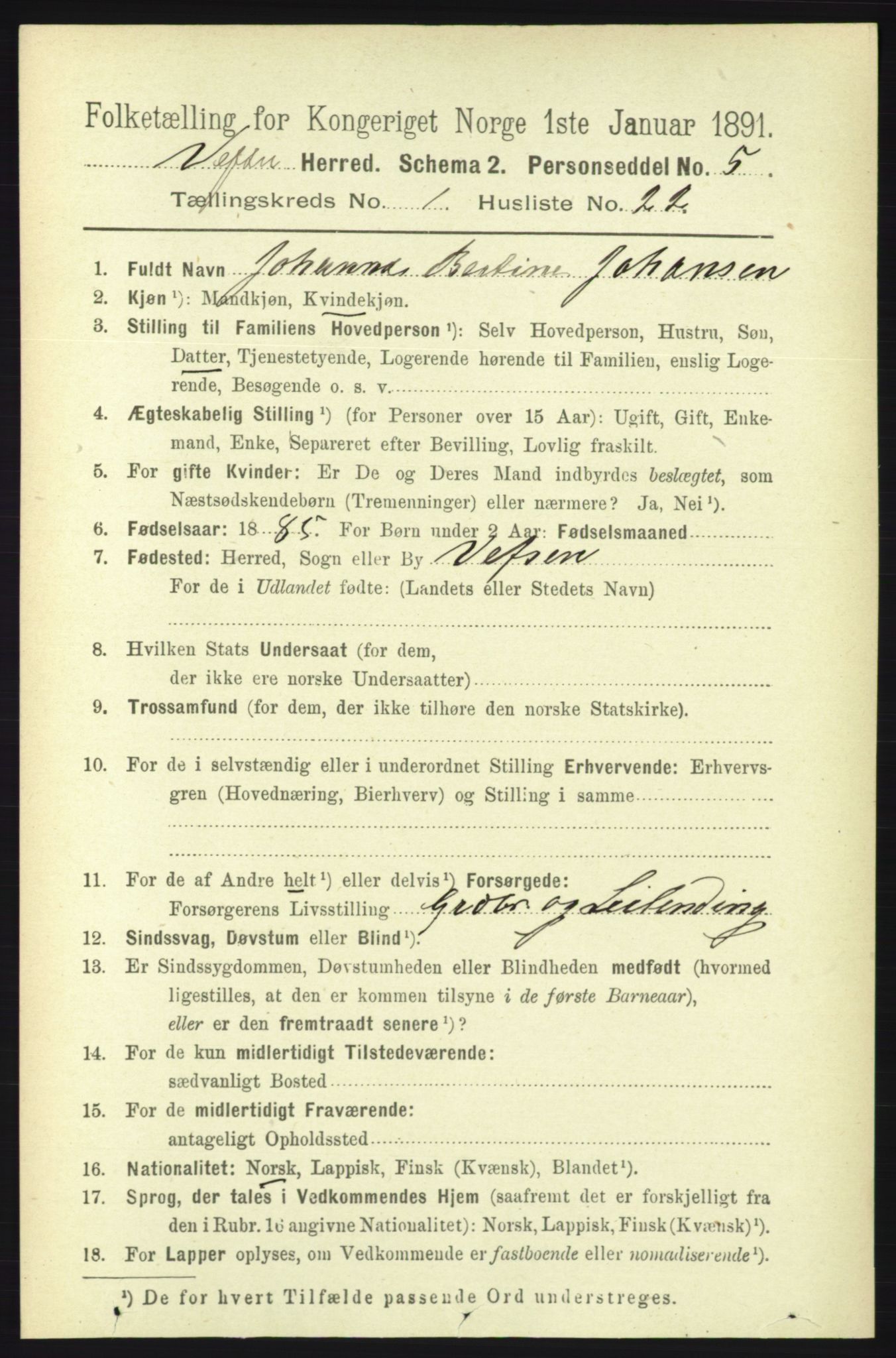 RA, 1891 census for 1824 Vefsn, 1891, p. 273