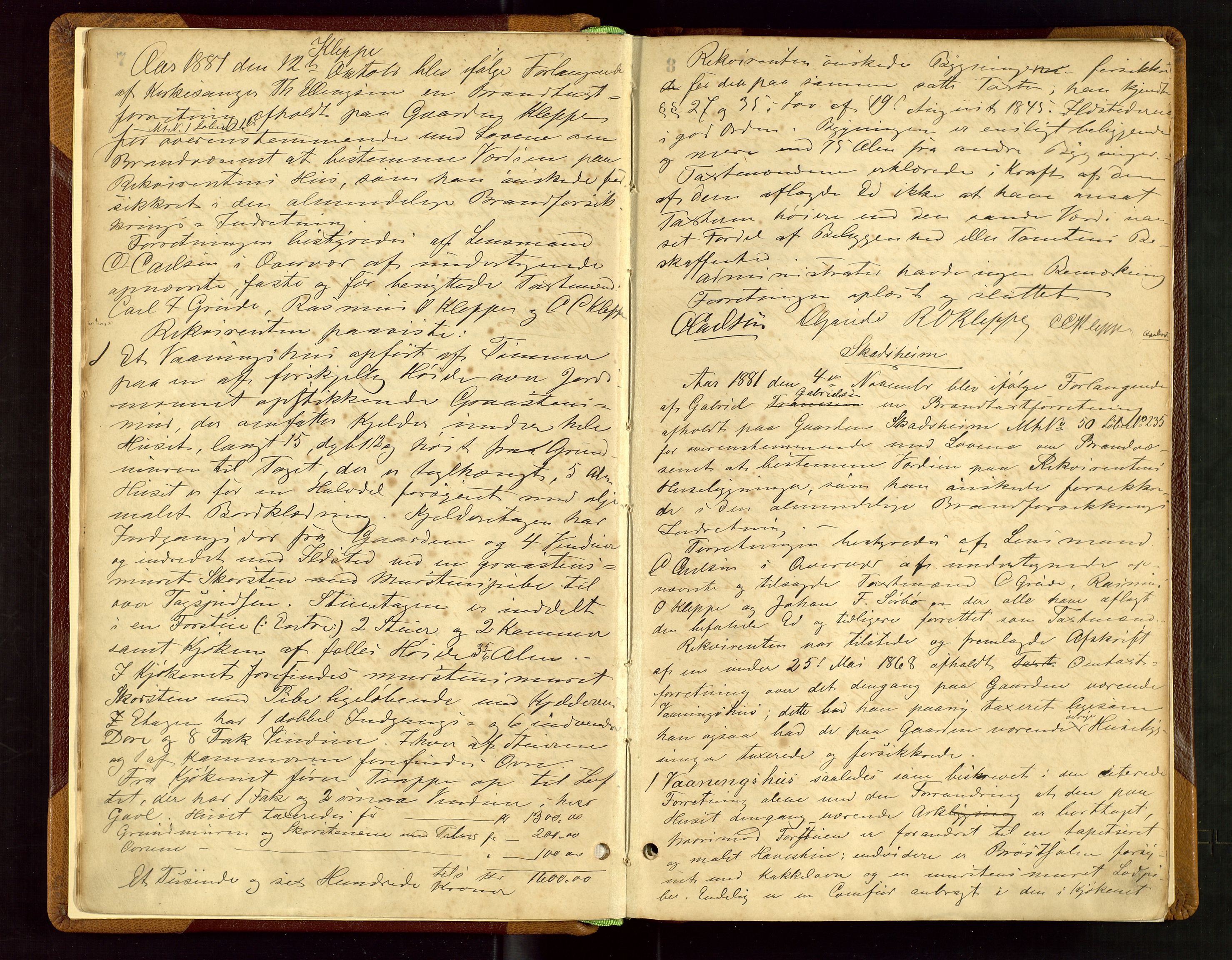 Klepp lensmannskontor, AV/SAST-A-100163/Gob/L0002: "Brandtaxtprotokol" m/register samt register for 1872, 1881-1919, p. 7-8