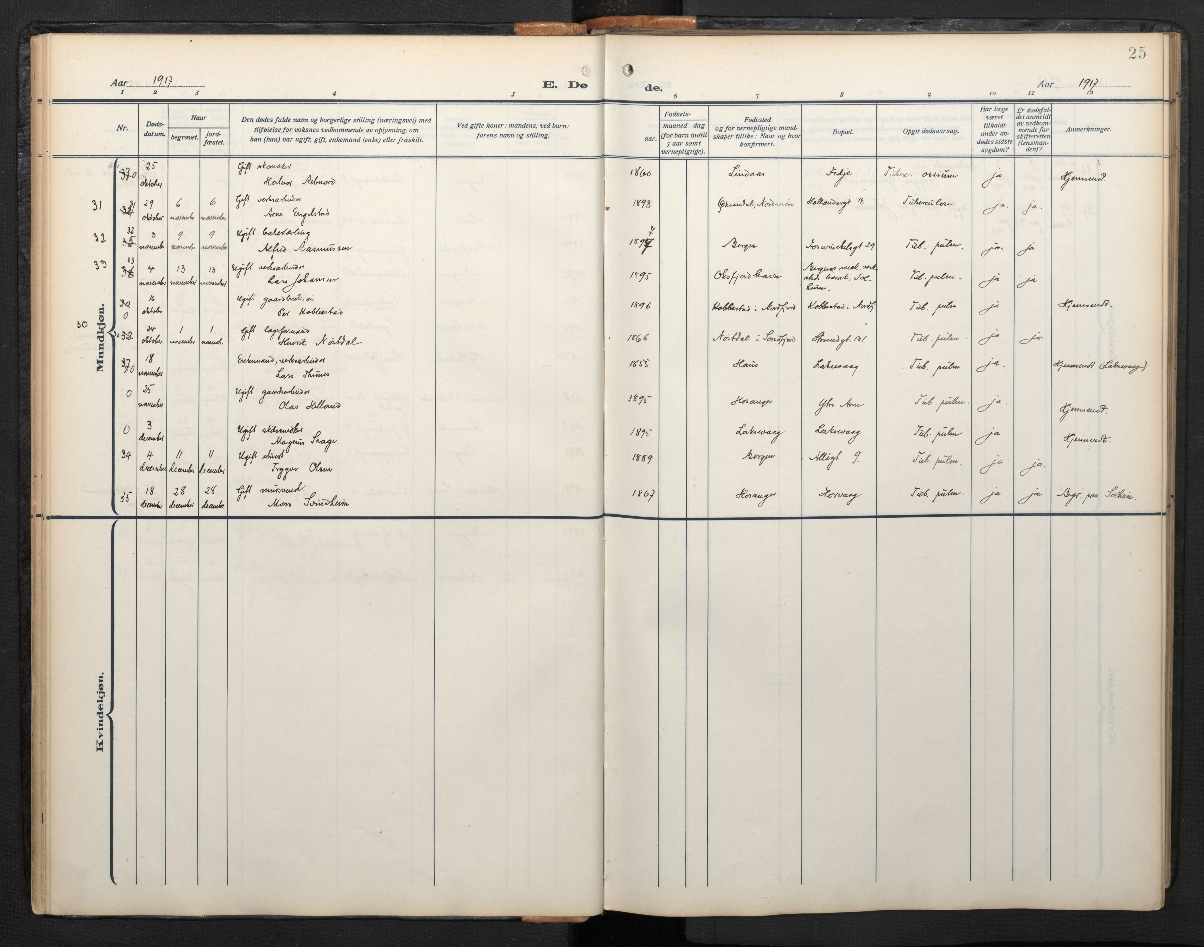 Arkivreferanse mangler*, SAB/-: Parish register (official) no. A 1, 1912-1957, p. 24b-25a