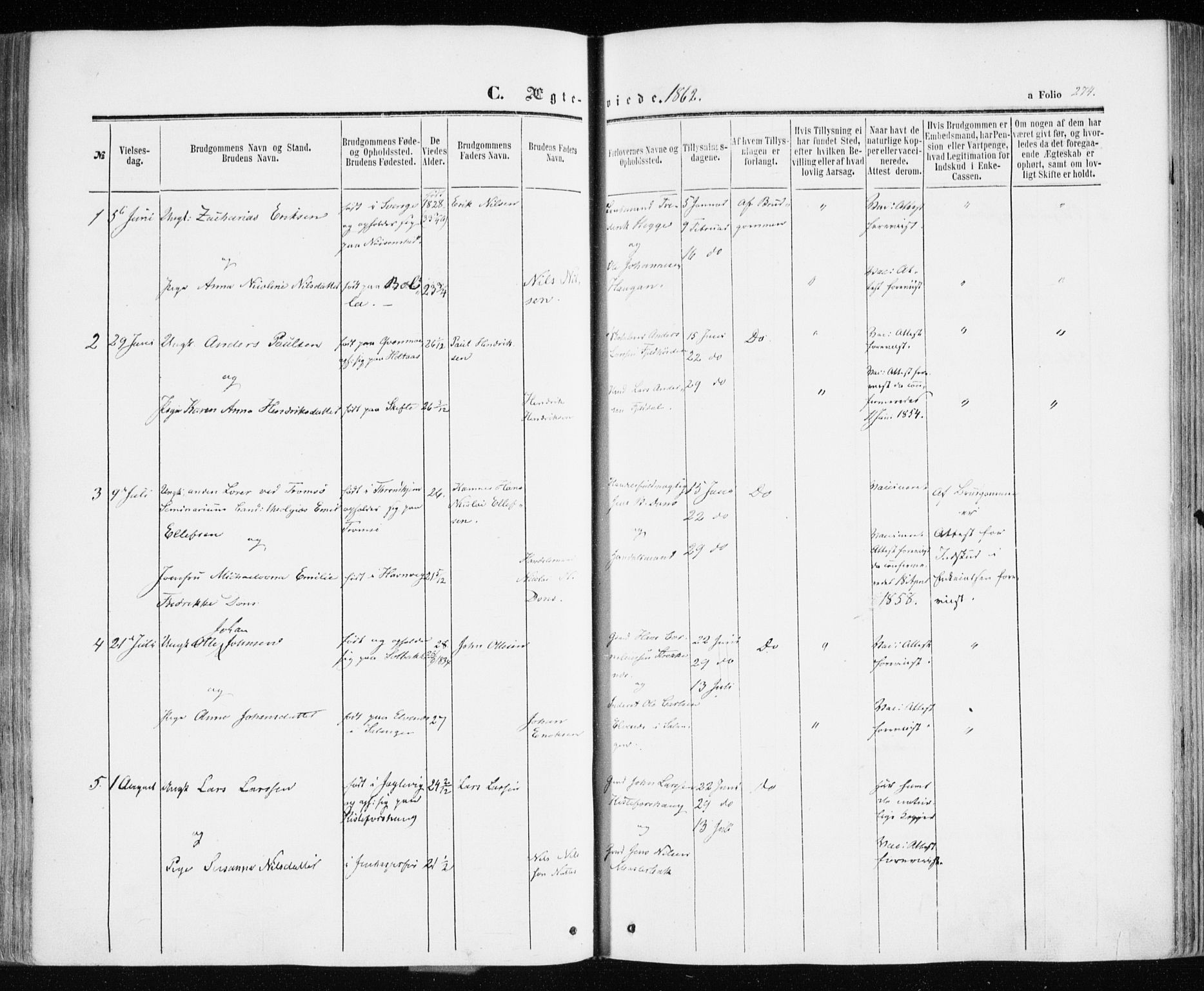 Ibestad sokneprestembete, AV/SATØ-S-0077/H/Ha/Haa/L0009kirke: Parish register (official) no. 9, 1859-1868, p. 274