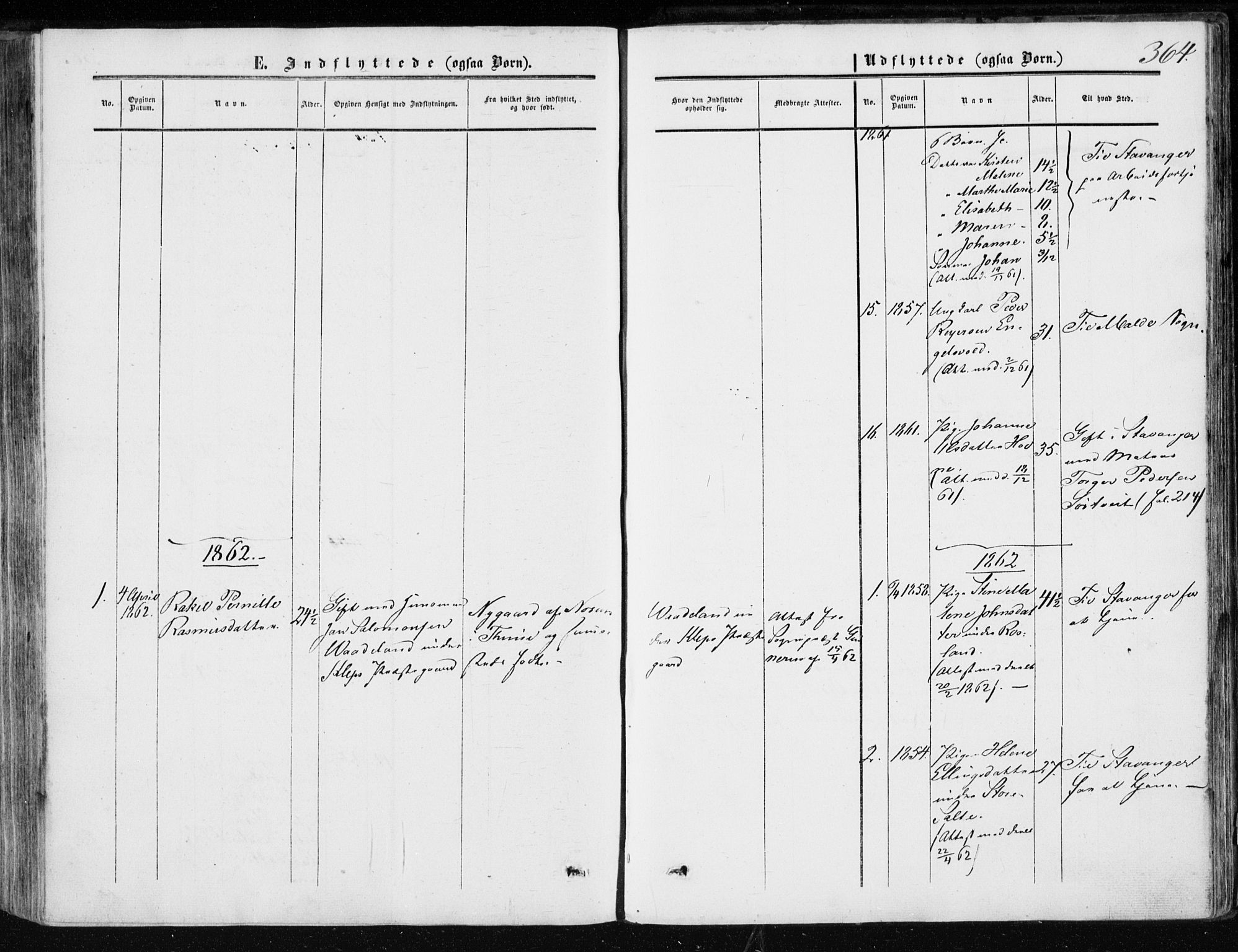 Klepp sokneprestkontor, SAST/A-101803/001/3/30BA/L0005: Parish register (official) no. A 5, 1853-1870, p. 364