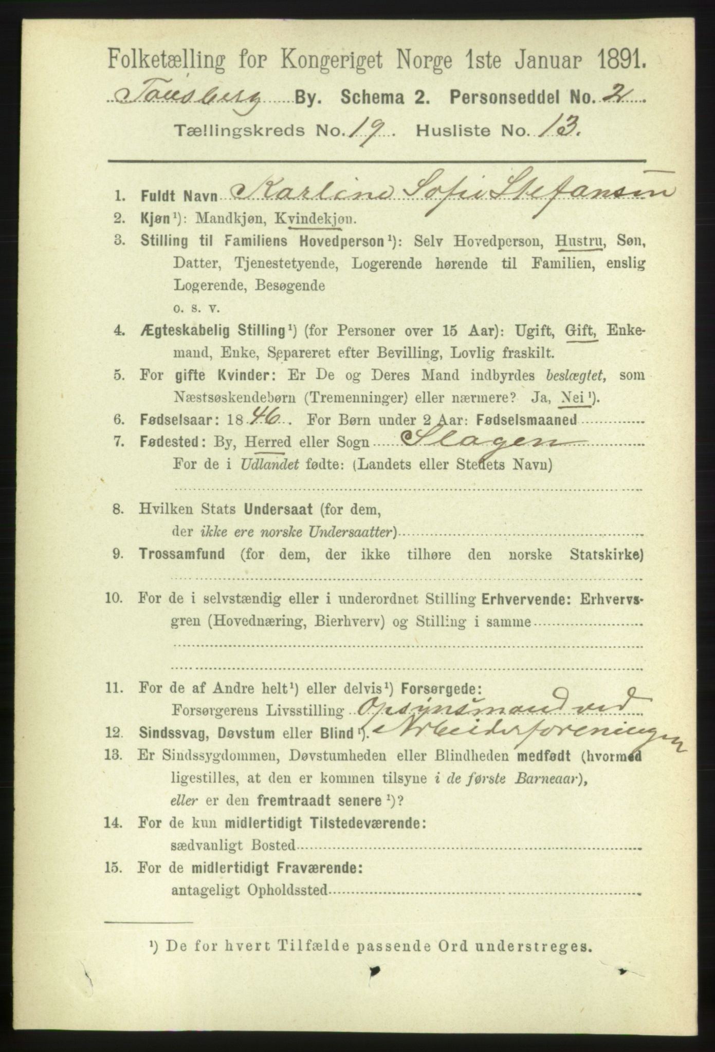 RA, 1891 census for 0705 Tønsberg, 1891, p. 5376