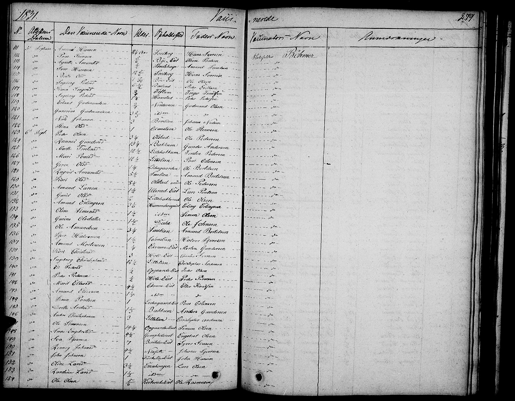Gausdal prestekontor, SAH/PREST-090/H/Ha/Haa/L0006: Parish register (official) no. 6, 1830-1839, p. 279