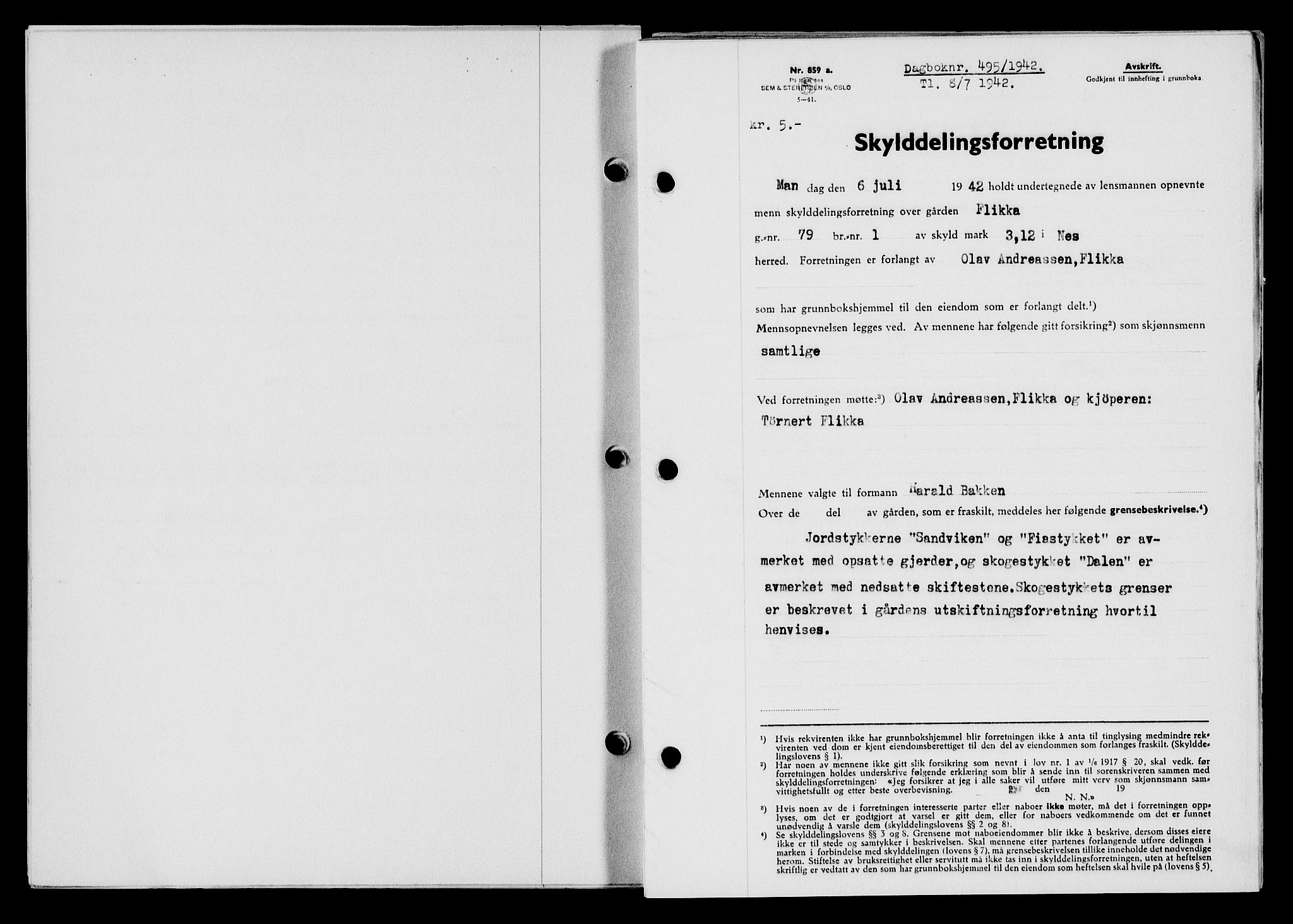 Flekkefjord sorenskriveri, AV/SAK-1221-0001/G/Gb/Gba/L0057: Mortgage book no. A-5, 1941-1942, Diary no: : 495/1942