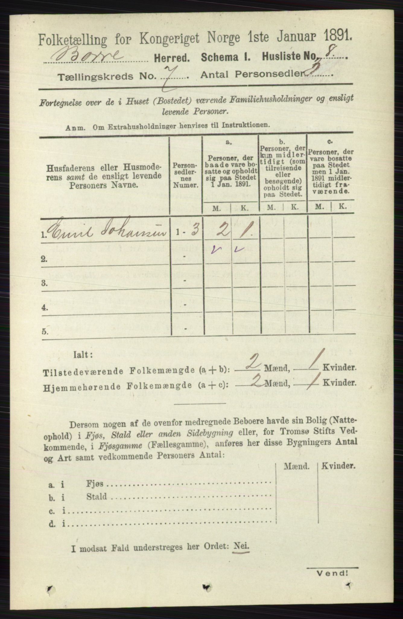 RA, 1891 census for 0717 Borre, 1891, p. 3144