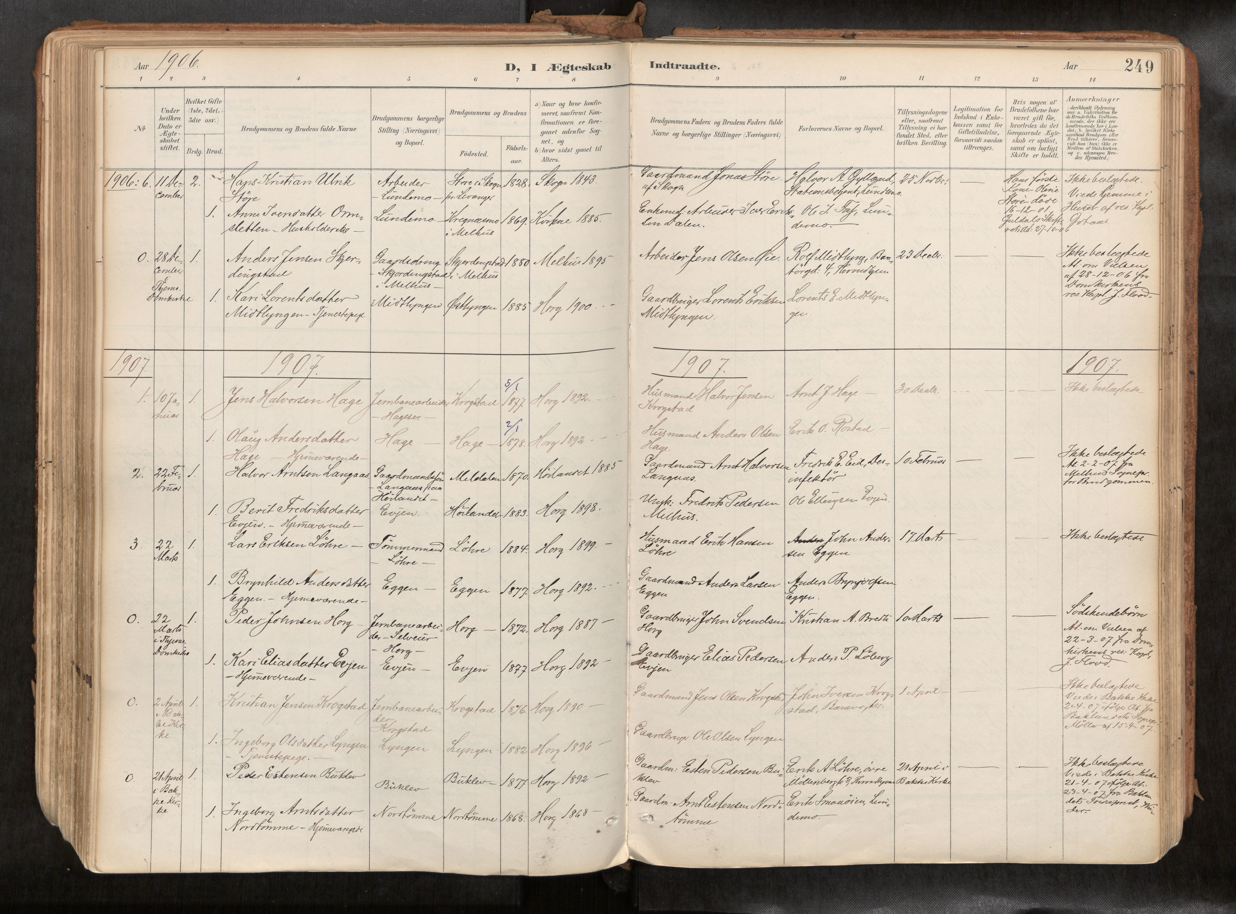Ministerialprotokoller, klokkerbøker og fødselsregistre - Sør-Trøndelag, SAT/A-1456/692/L1105b: Parish register (official) no. 692A06, 1891-1934, p. 249