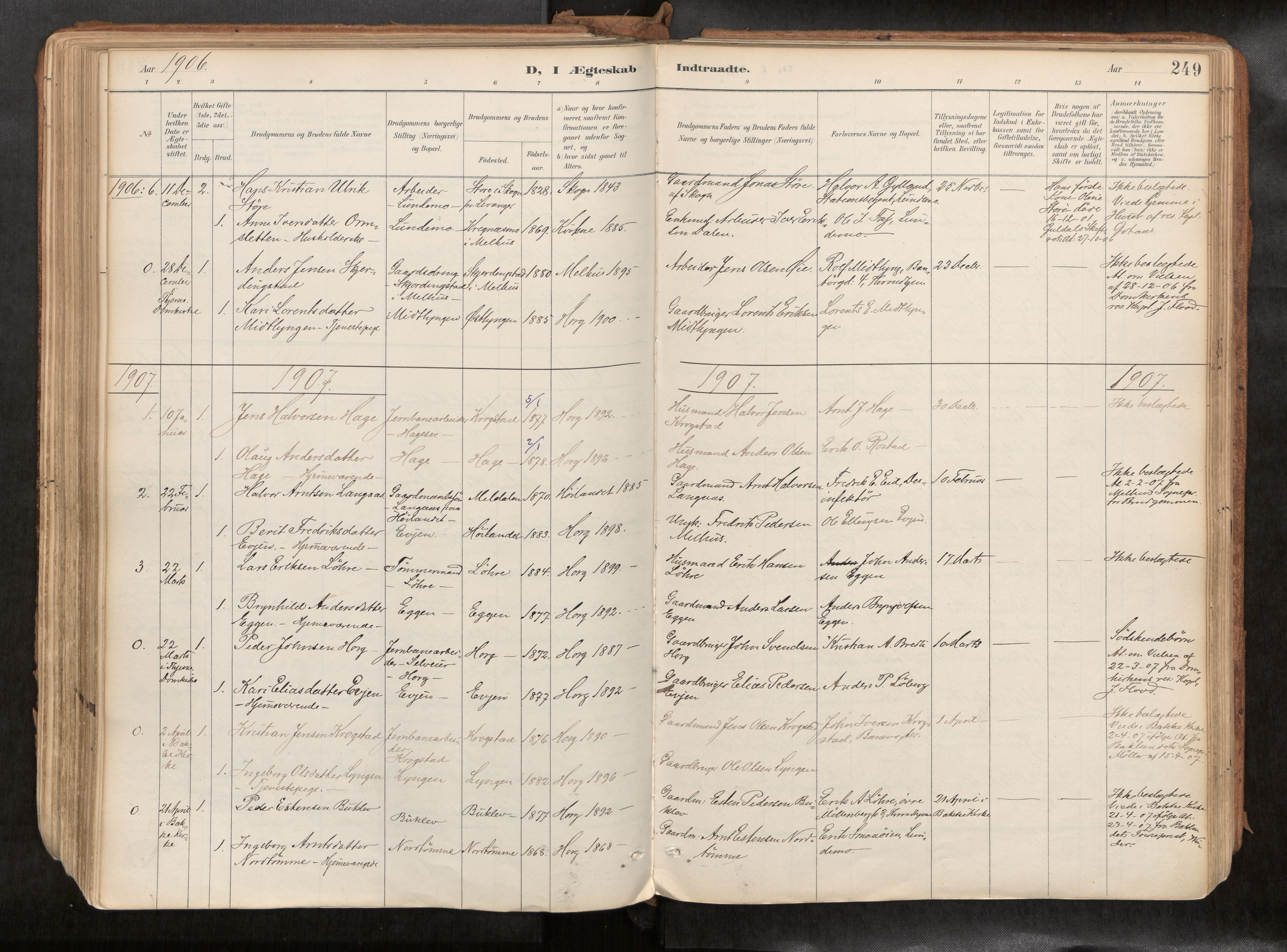 Ministerialprotokoller, klokkerbøker og fødselsregistre - Sør-Trøndelag, AV/SAT-A-1456/692/L1105b: Parish register (official) no. 692A06, 1891-1934, p. 249