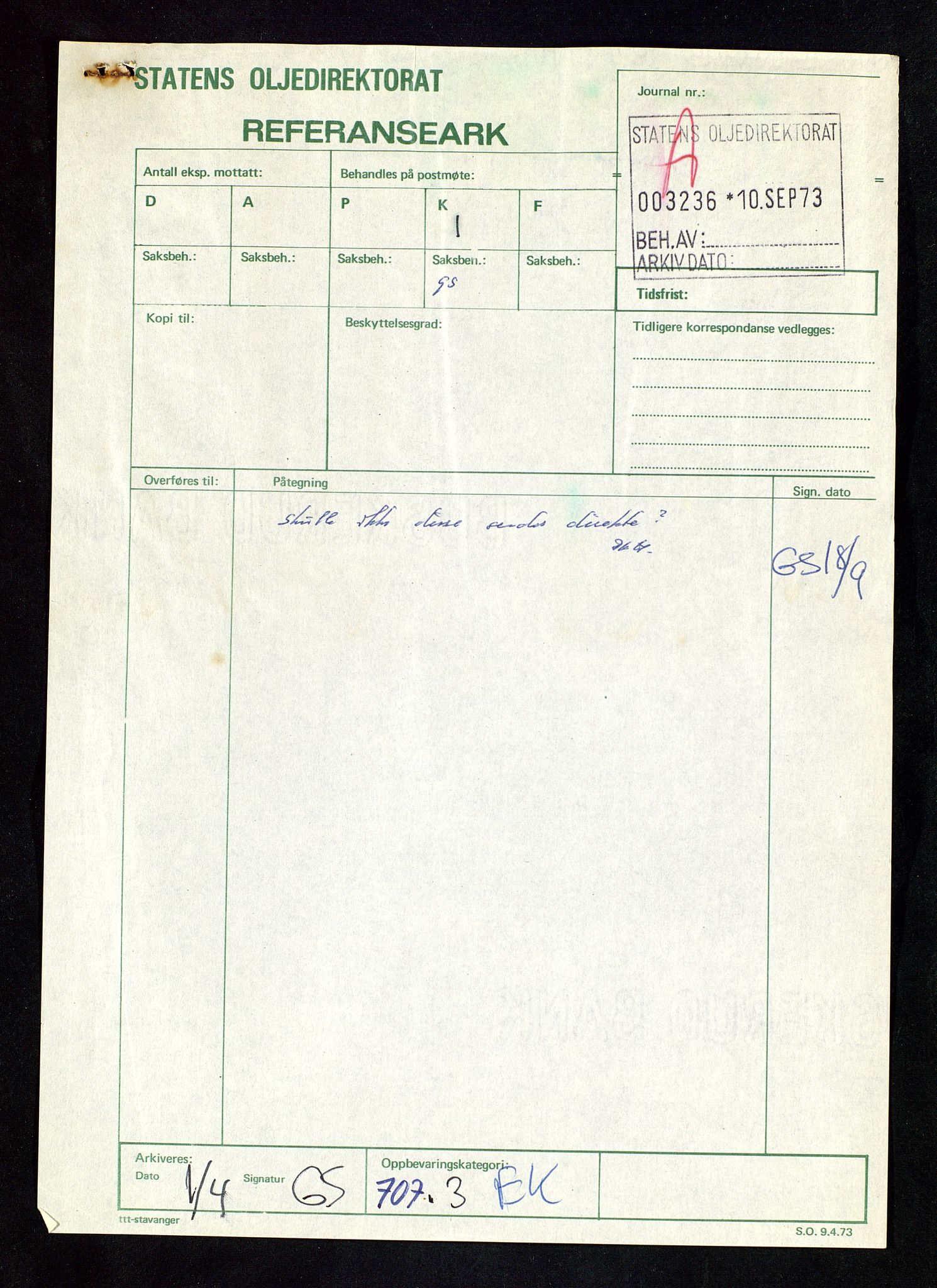 Oljedirektoratet, AV/SAST-A-101366/Da/L0034: Sakarkiv: Ekofisk, 1973