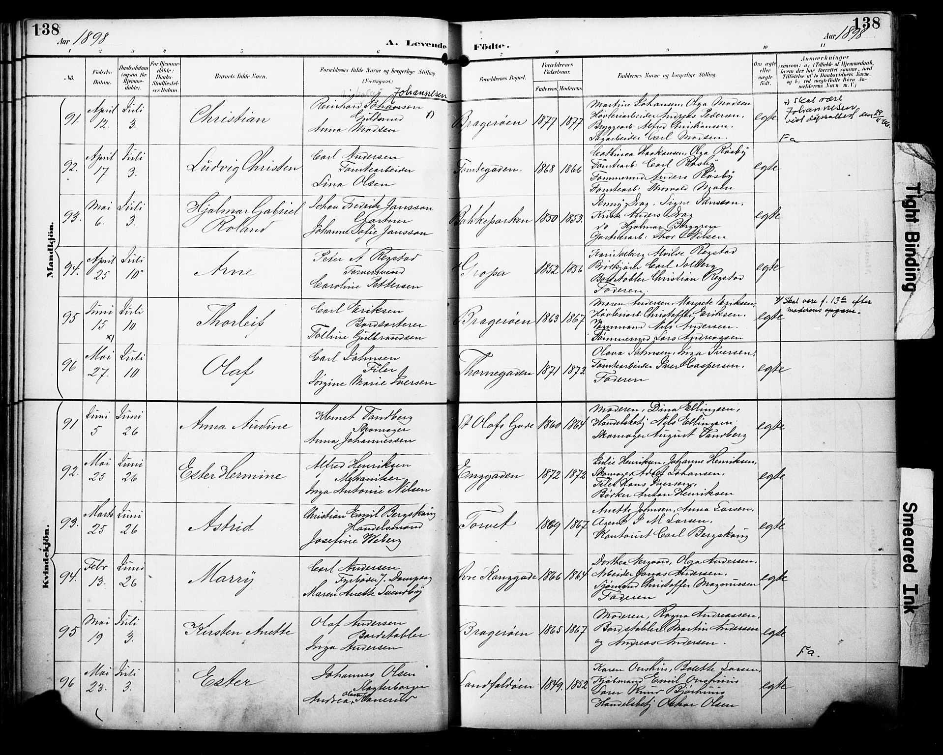 Bragernes kirkebøker, SAKO/A-6/F/Fb/L0008: Parish register (official) no. II 8, 1894-1902, p. 138