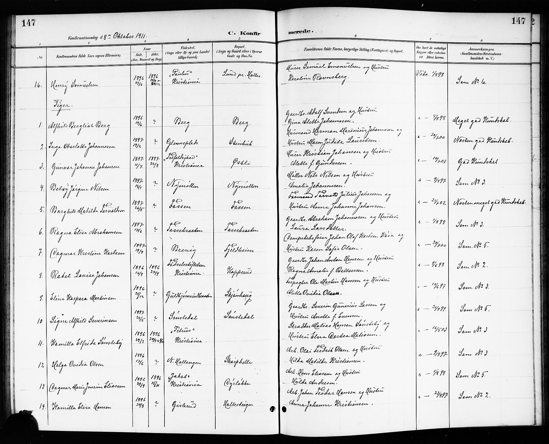Drøbak prestekontor Kirkebøker, SAO/A-10142a/G/Gb/L0001: Parish register (copy) no. II 1, 1901-1919, p. 147