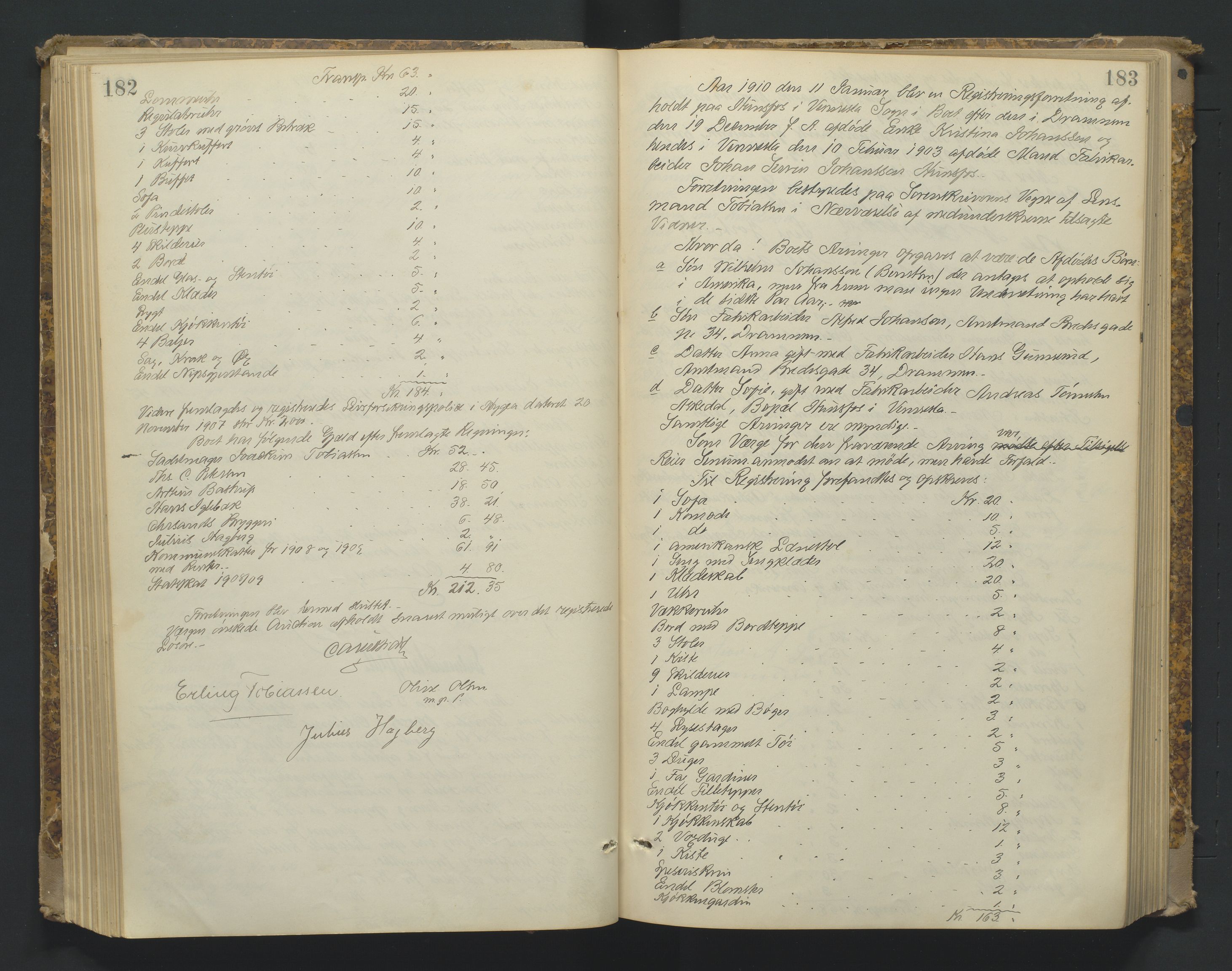 Torridal sorenskriveri, AV/SAK-1221-0012/H/Hc/L0004: Skifteregistreringsprotokoll Oddernes lensmannsdistrikt nr. 4, 1896-1929, p. 182-183