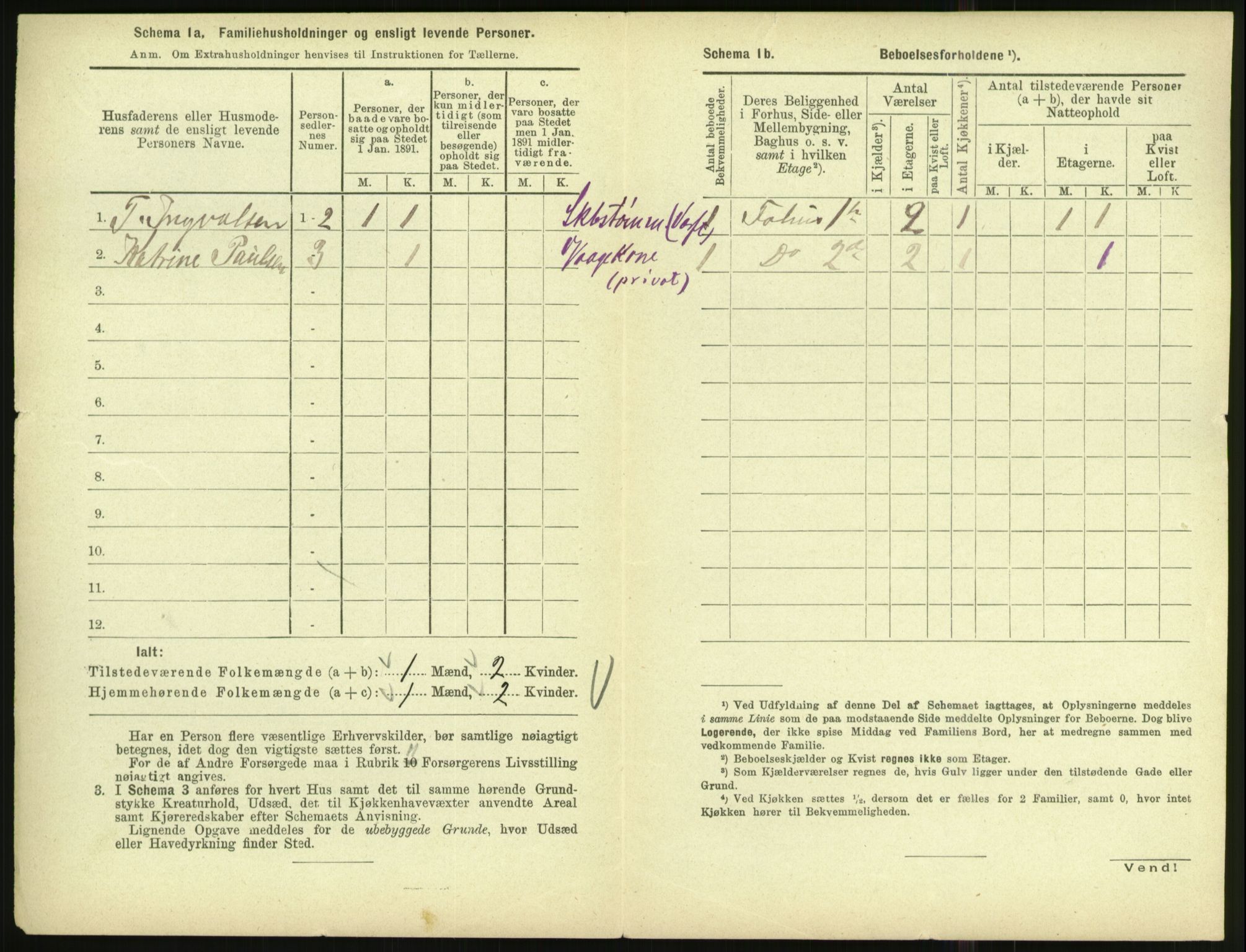 RA, 1891 census for 1001 Kristiansand, 1891, p. 1485