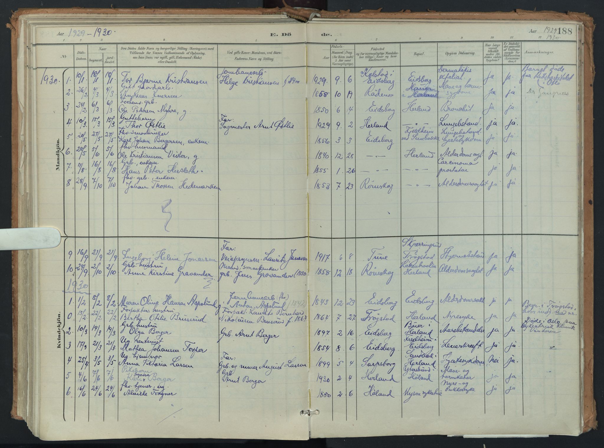 Eidsberg prestekontor Kirkebøker, AV/SAO-A-10905/F/Fb/L0002: Parish register (official) no. II 2, 1901-1933, p. 188