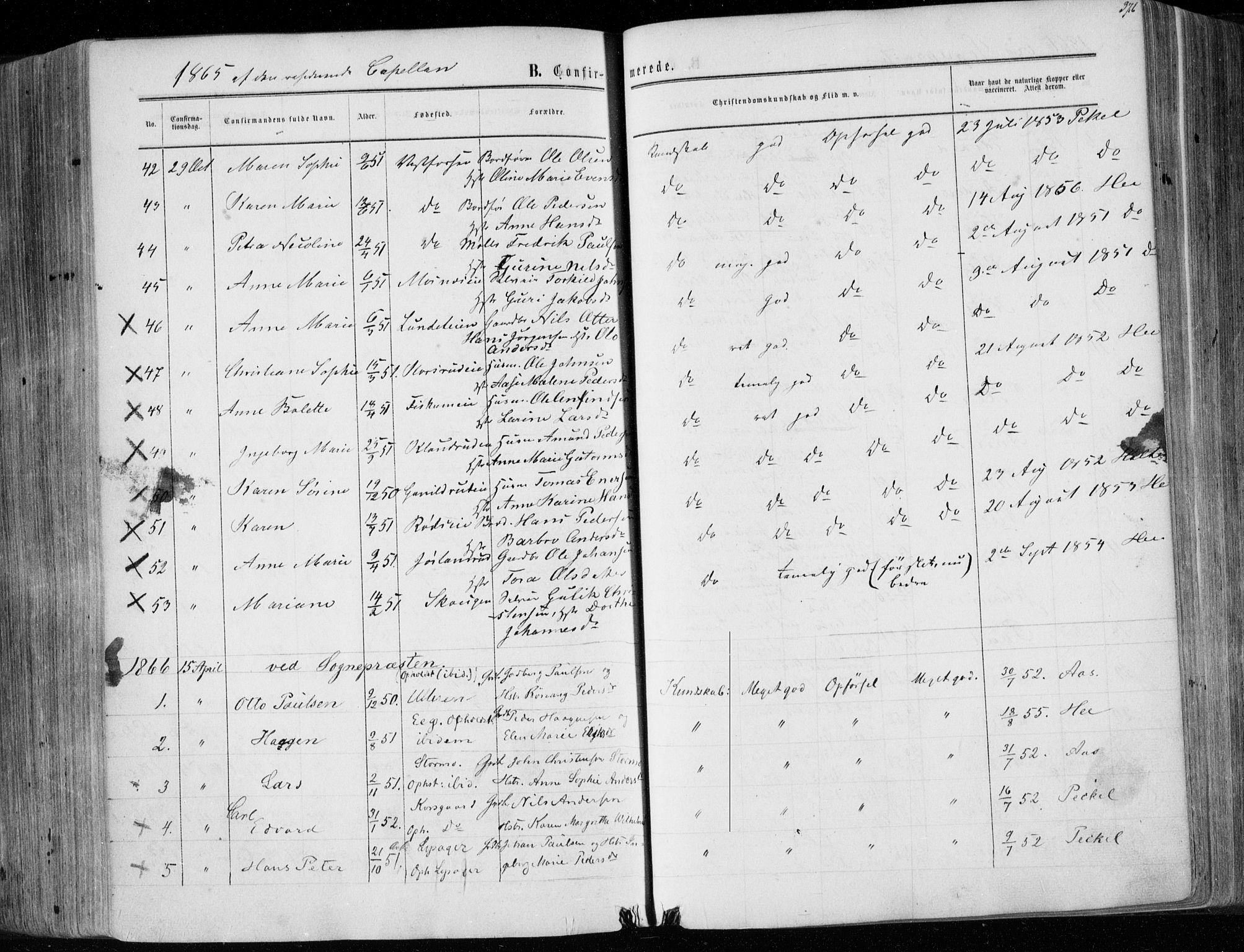 Eiker kirkebøker, SAKO/A-4/F/Fa/L0016: Parish register (official) no. I 16, 1860-1868, p. 376