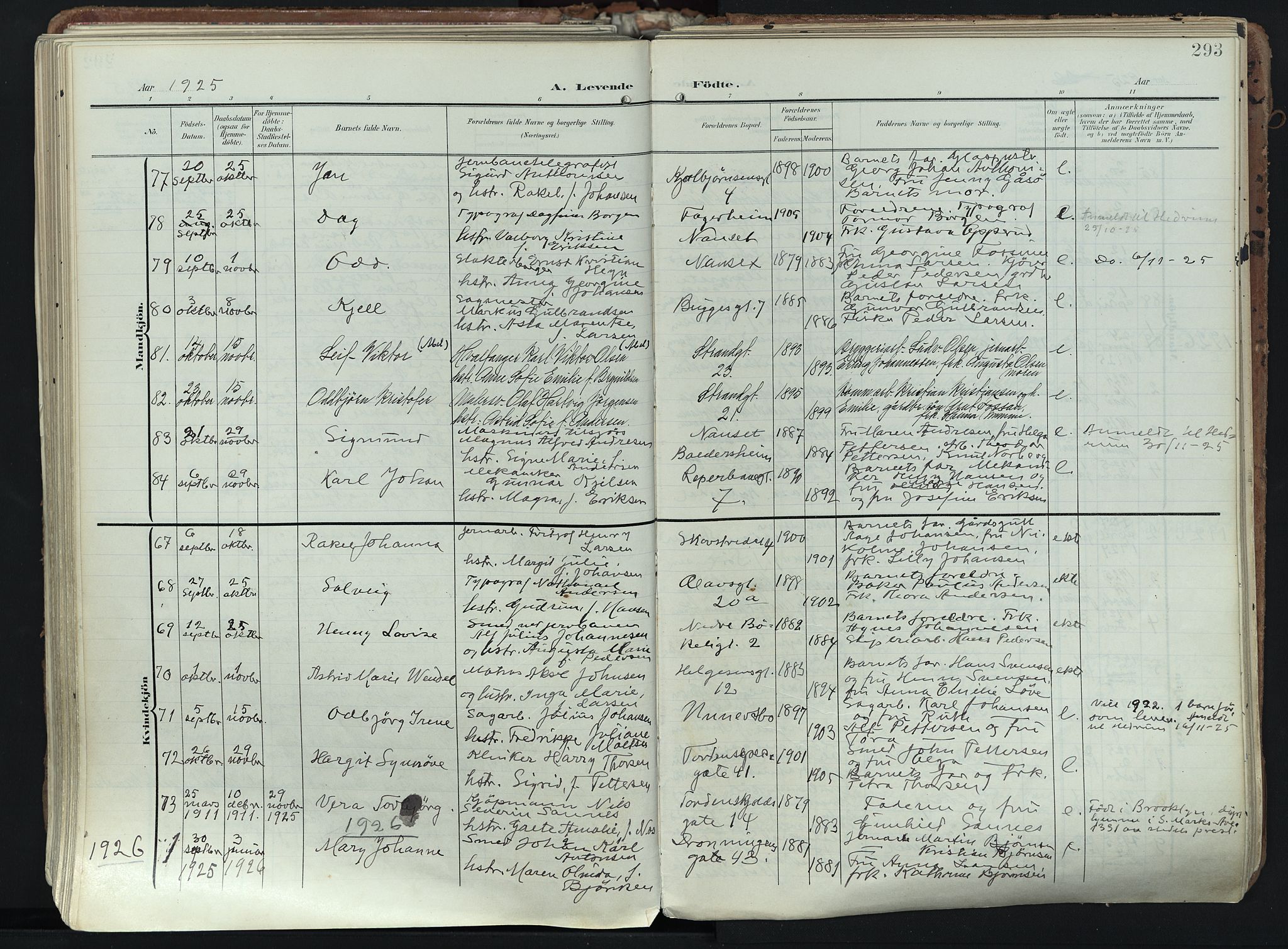 Larvik kirkebøker, AV/SAKO-A-352/F/Fa/L0012: Parish register (official) no. I 12, 1905-1933, p. 293