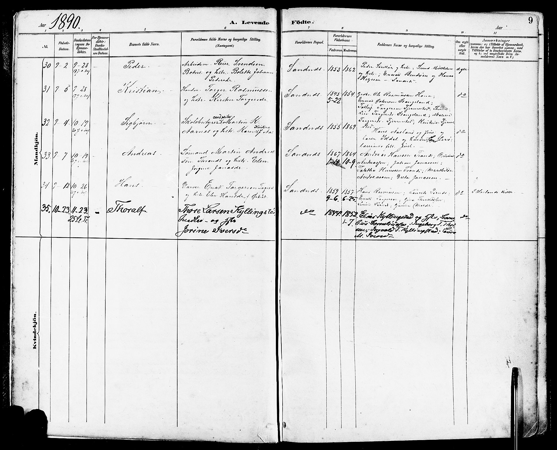 Høyland sokneprestkontor, SAST/A-101799/001/30BA/L0014: Parish register (official) no. A 12, 1890-1898, p. 9
