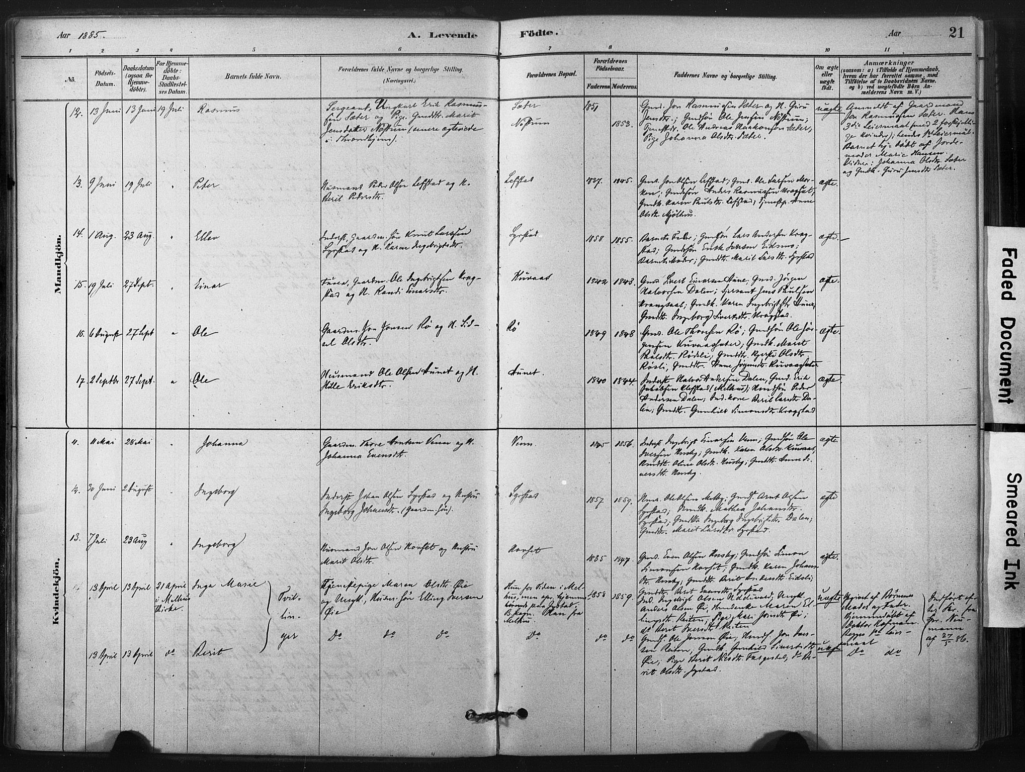 Ministerialprotokoller, klokkerbøker og fødselsregistre - Sør-Trøndelag, SAT/A-1456/667/L0795: Parish register (official) no. 667A03, 1879-1907, p. 21