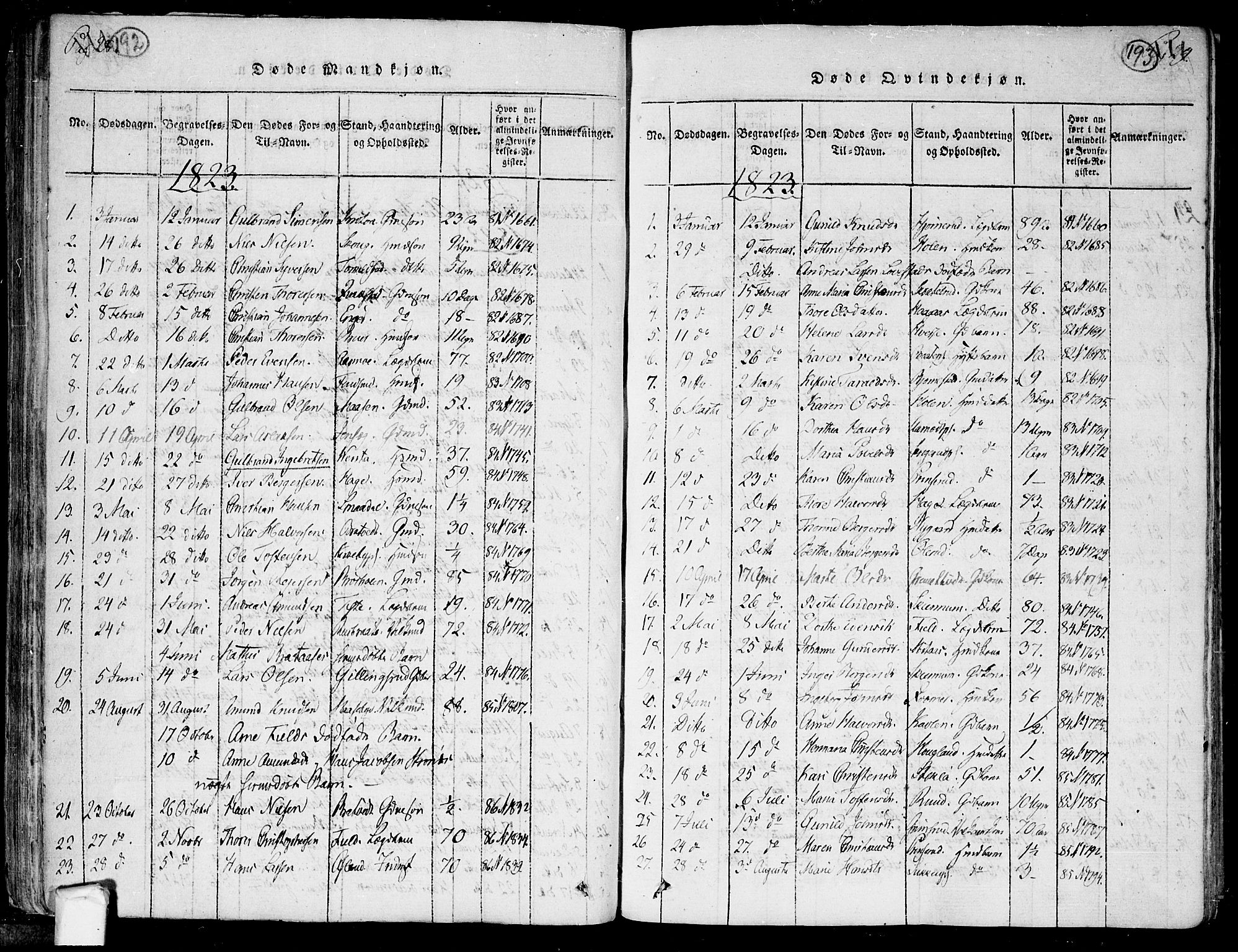 Trøgstad prestekontor Kirkebøker, SAO/A-10925/F/Fa/L0006: Parish register (official) no. I 6, 1815-1844, p. 192-193