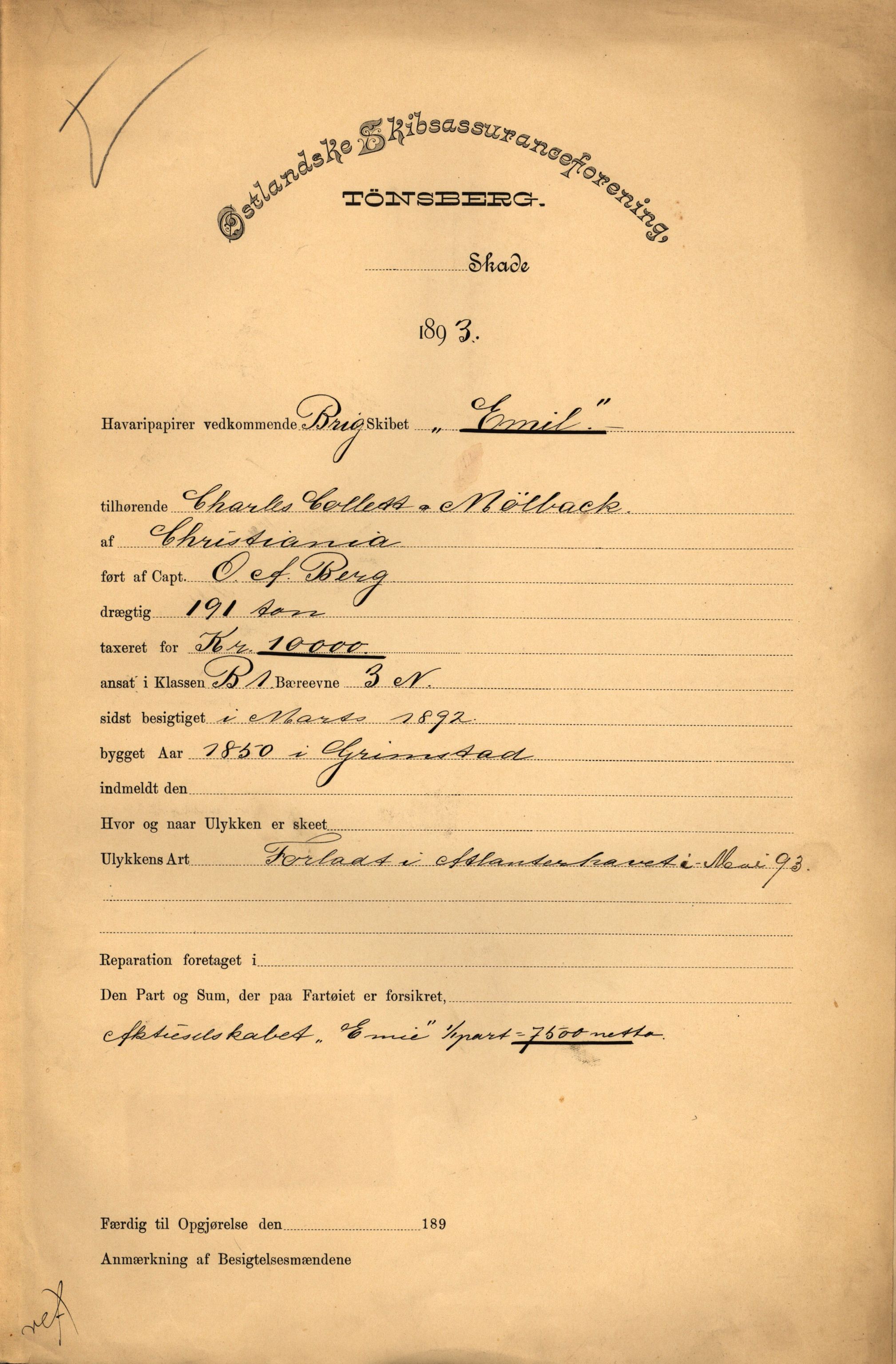 Pa 63 - Østlandske skibsassuranceforening, VEMU/A-1079/G/Ga/L0030/0002: Havaridokumenter / To venner, Emil, Empress, Enterprise, Dacapo, Dato, 1893, p. 50