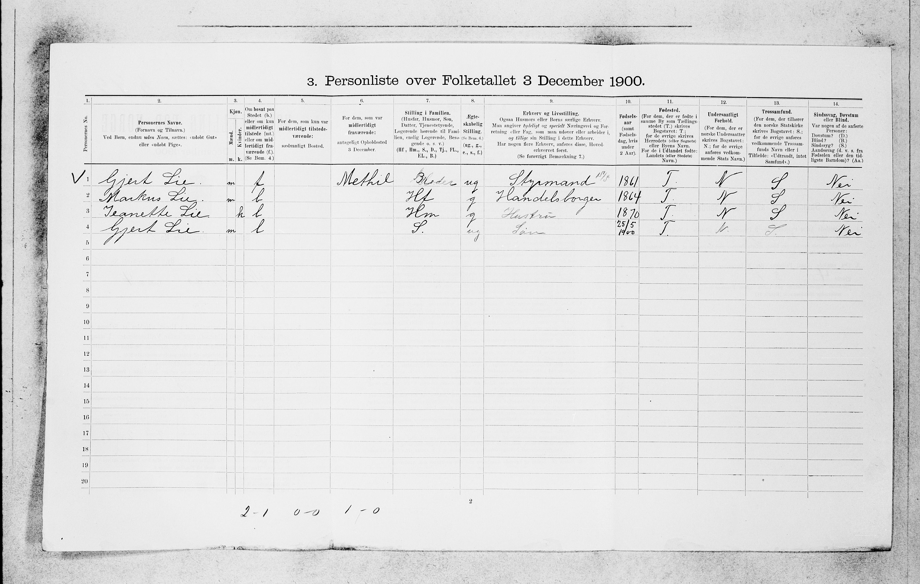 SAB, 1900 census for Bergen, 1900, p. 5543