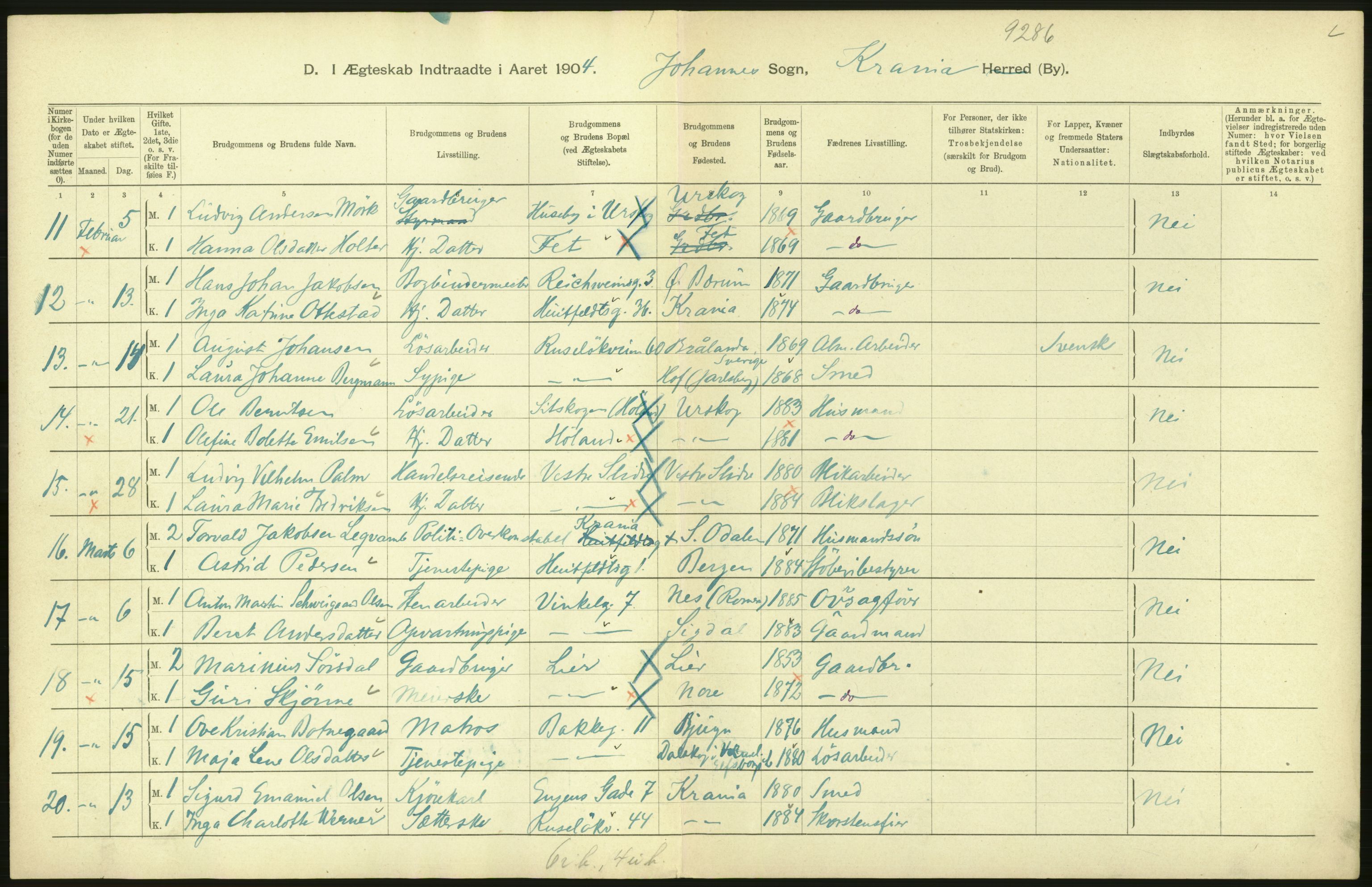 Statistisk sentralbyrå, Sosiodemografiske emner, Befolkning, AV/RA-S-2228/D/Df/Dfa/Dfab/L0004: Kristiania: Gifte, døde, 1904, p. 202