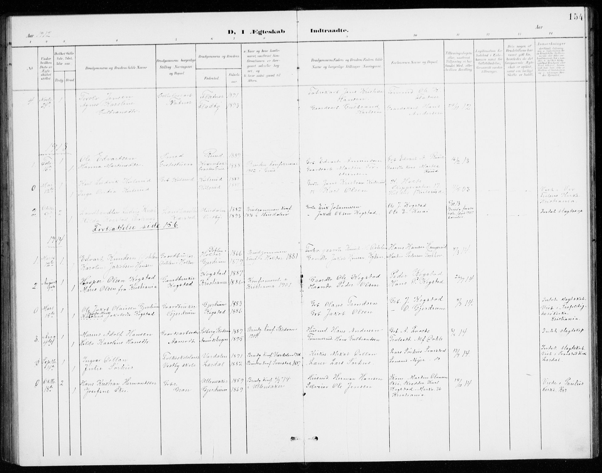 Gjerdrum prestekontor Kirkebøker, SAO/A-10412b/G/Gb/L0001: Parish register (copy) no. II 1, 1901-1944, p. 154