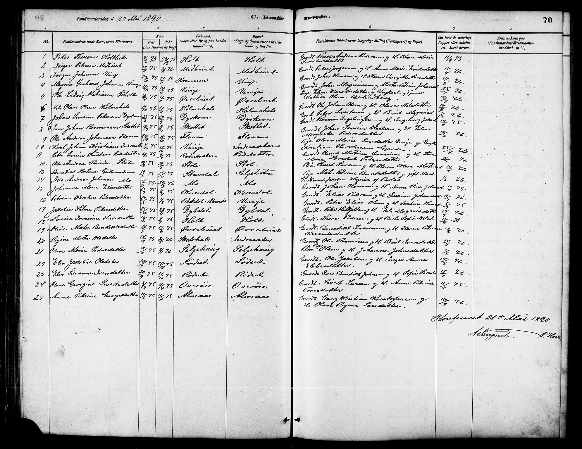 Ministerialprotokoller, klokkerbøker og fødselsregistre - Møre og Romsdal, AV/SAT-A-1454/521/L0302: Parish register (copy) no. 521C03, 1882-1907, p. 70