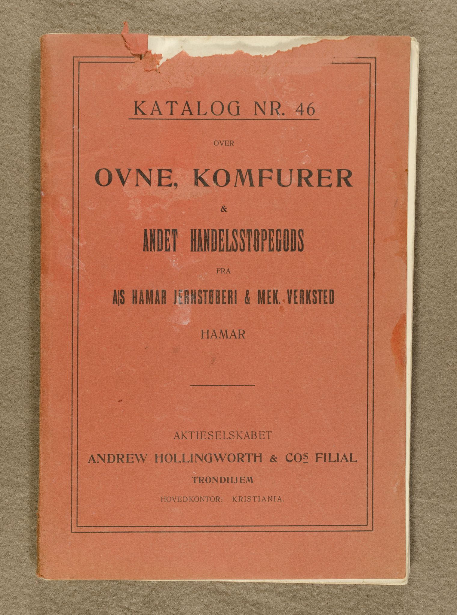 Næs Jernverksmuseets samling av historiske ovnskataloger, NESJ/NJM-006/01/L0003: Hamar Jernstøberi & Mek. Verksted, katalog nr. 46, 1912