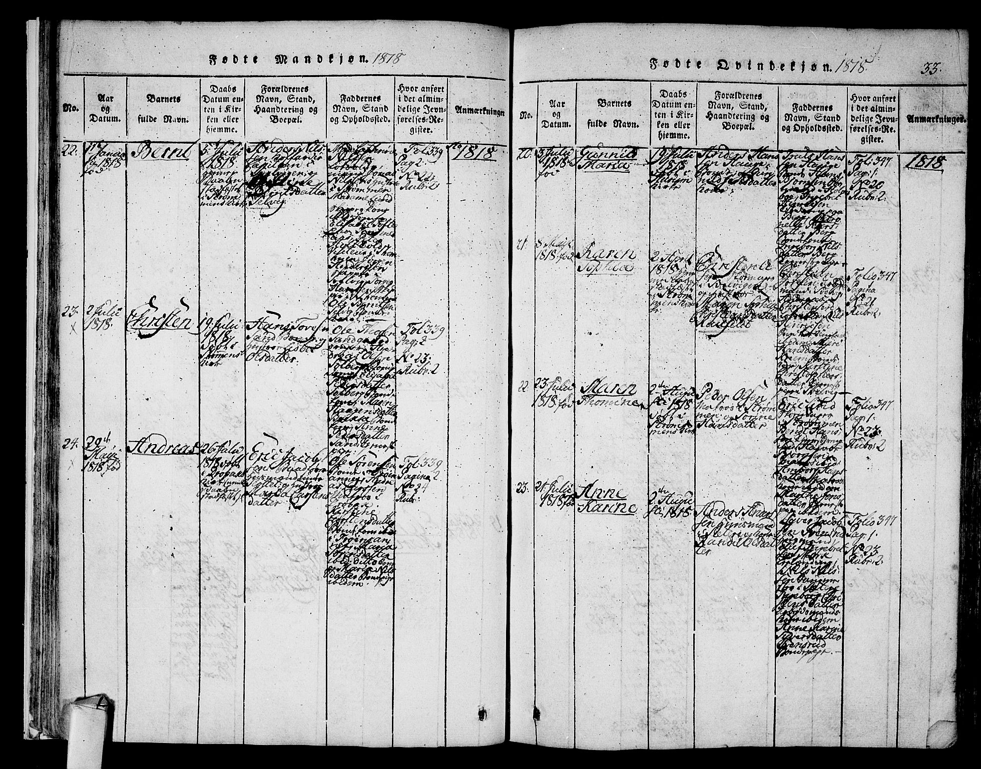 Hurum kirkebøker, AV/SAKO-A-229/F/Fa/L0009: Parish register (official) no. 9, 1816-1826, p. 33