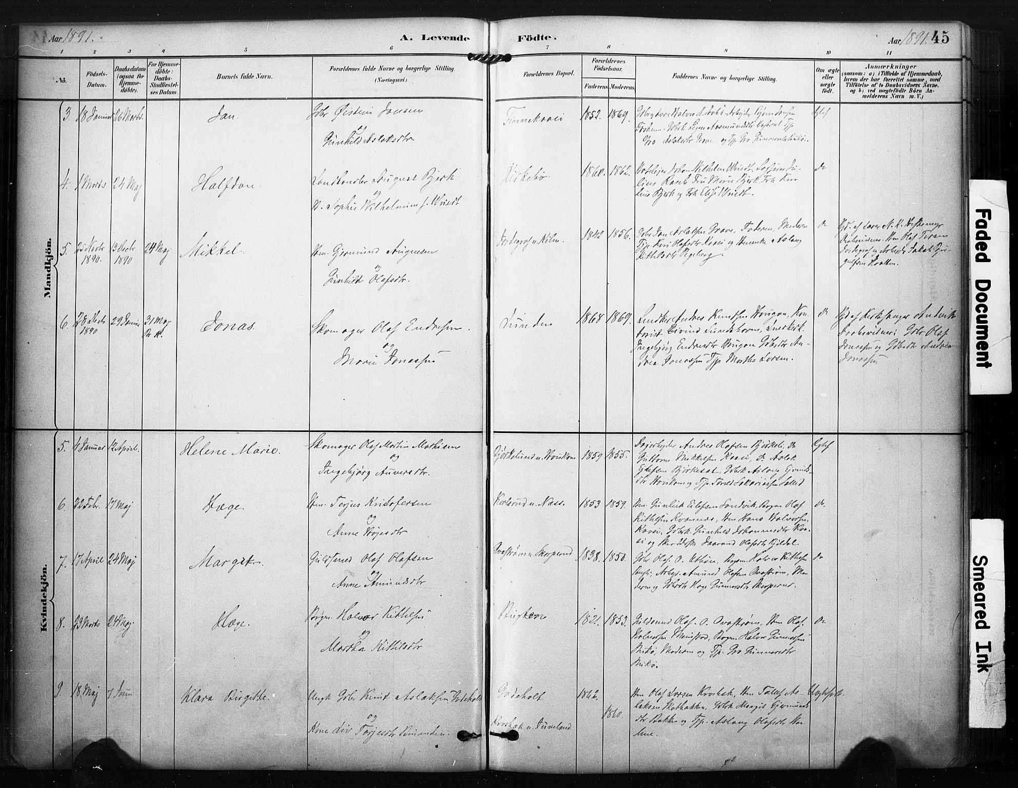 Kviteseid kirkebøker, AV/SAKO-A-276/F/Fa/L0008: Parish register (official) no. I 8, 1882-1903, p. 45