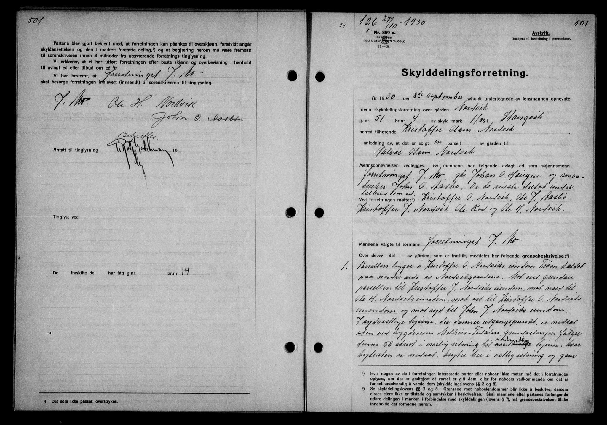 Nordmøre sorenskriveri, AV/SAT-A-4132/1/2/2Ca/L0070: Mortgage book no. 60, 1930-1930, Deed date: 27.10.1930